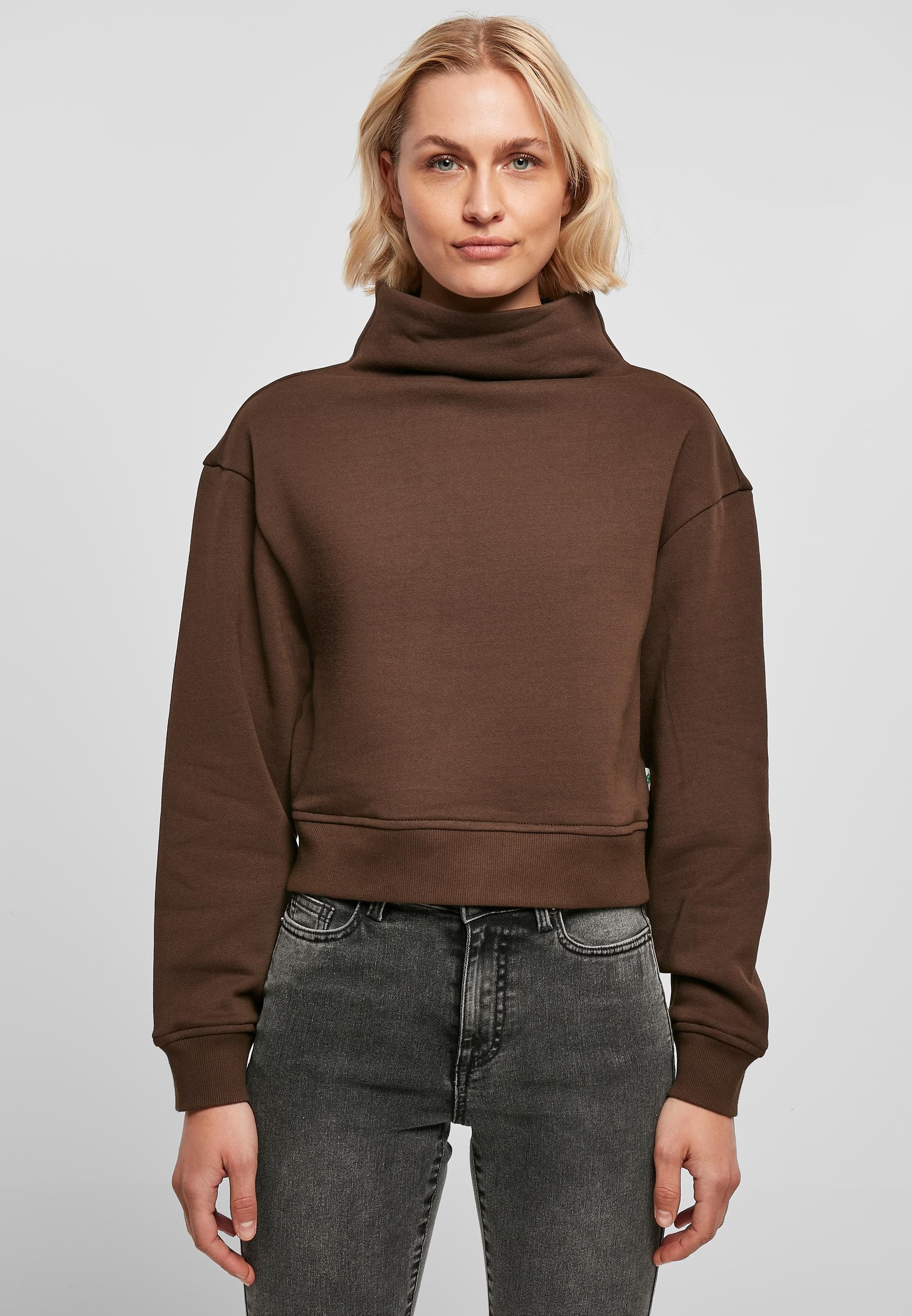 URBAN CLASSICS Sweater »Urban Classics Damen Ladies Organic Short High Neck Crew«, (1 tlg.)