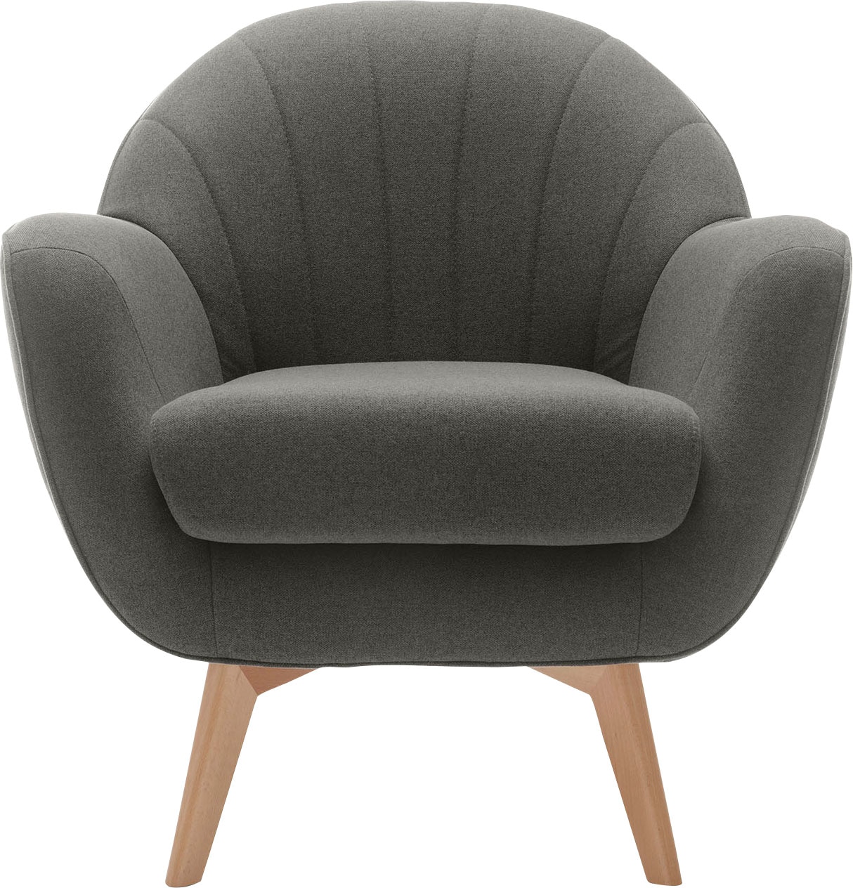 TRENDMANUFAKTUR Sessel »Fuelta, Loungesessel, organische Formensprache, bequem, Solitärsessel«, mit auffälligem Nahtbild und schönen Füßen aus Holz