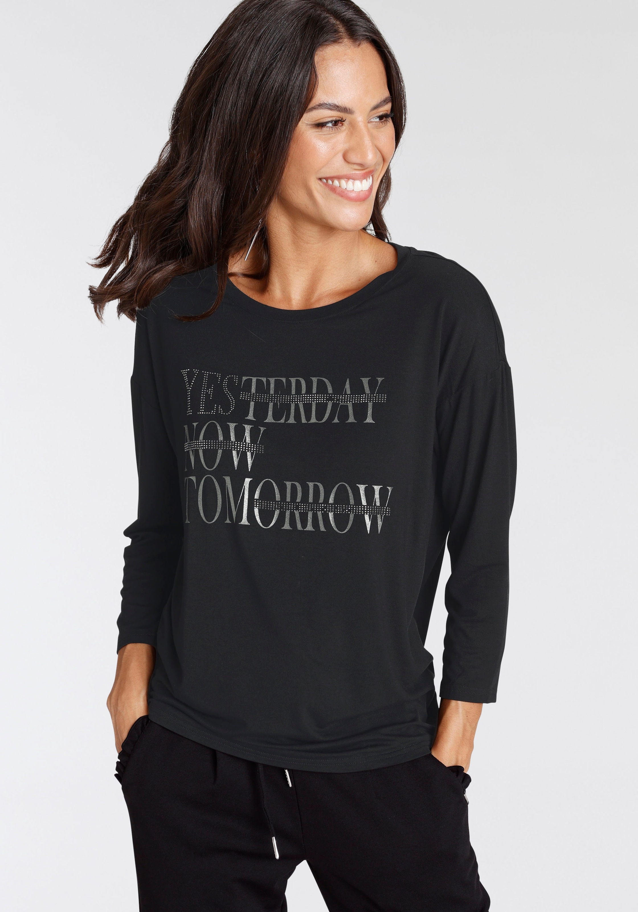 Laura Scott 3/4-Arm-Shirt, mit glitzerndem Schriftzug günstig online kaufen
