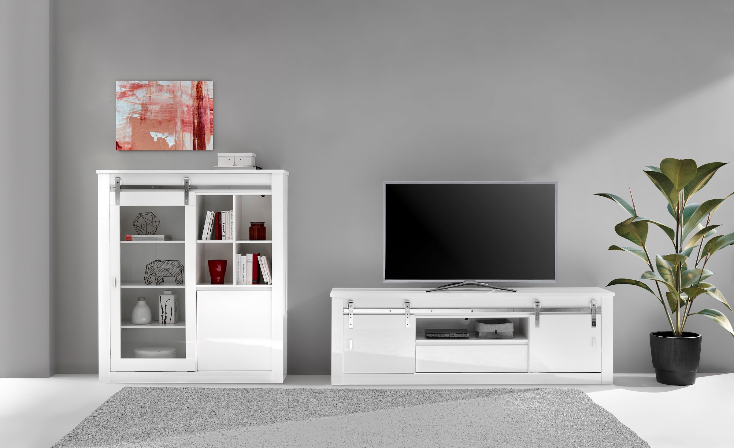 Home affaire Wohnwand "Daytona, moderne Anbauwand, Wohnzimmer-Set in Weiß H günstig online kaufen