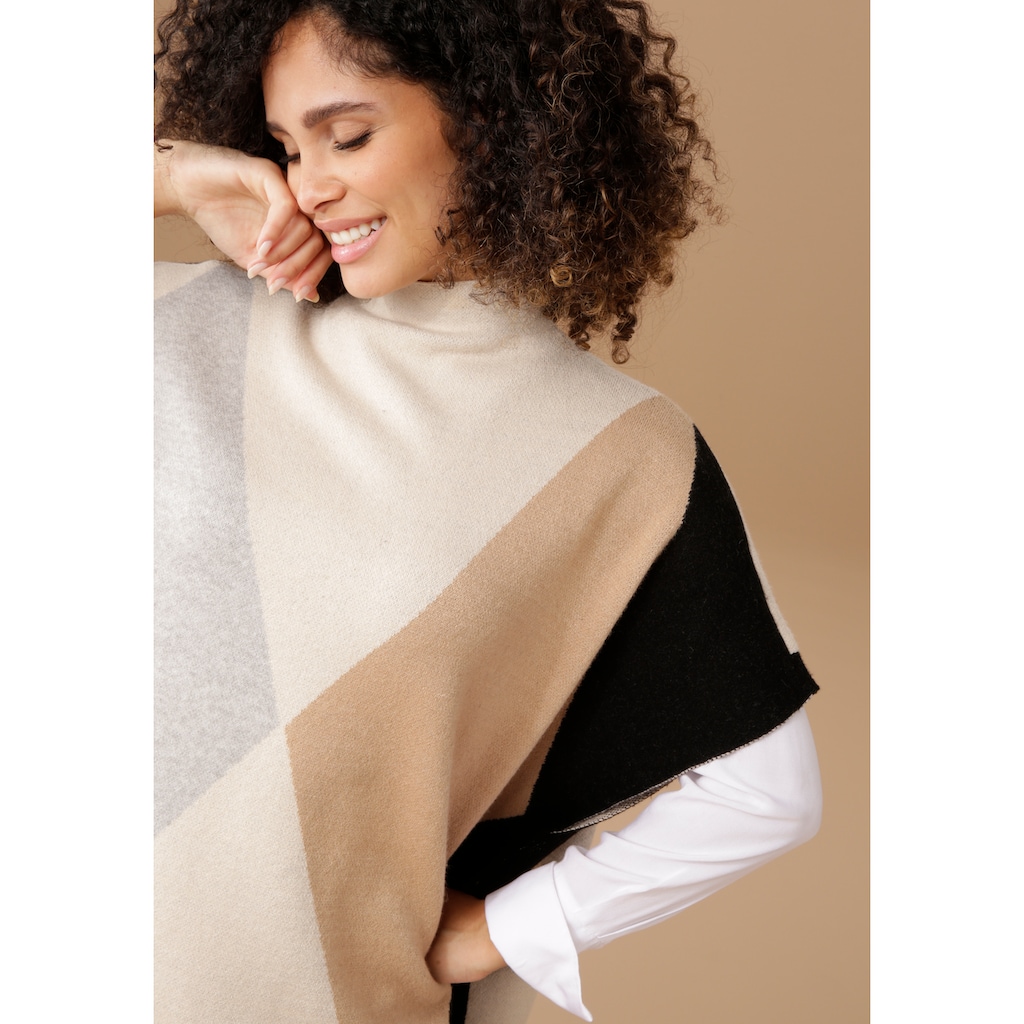 Aniston SELECTED Strickponcho, mit kleinem Stehkragen