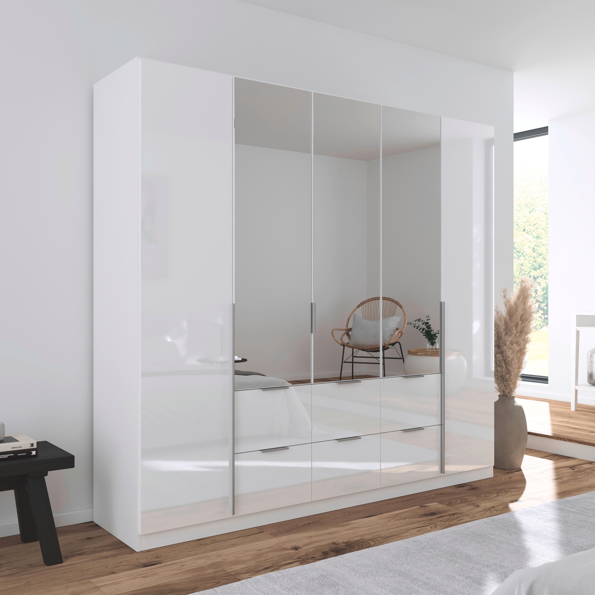 rauch Drehtürenschrank »Kleiderschrank Schrank Garderobe AGORDO mit Dekor- oder Hochglanzfront«, (in zwei Griff-Farben mit Dekor- oder Hochglanzfront), mit Außenschubkästen, in 6 Breiten und 2 Höhen MADE IN GERMANY