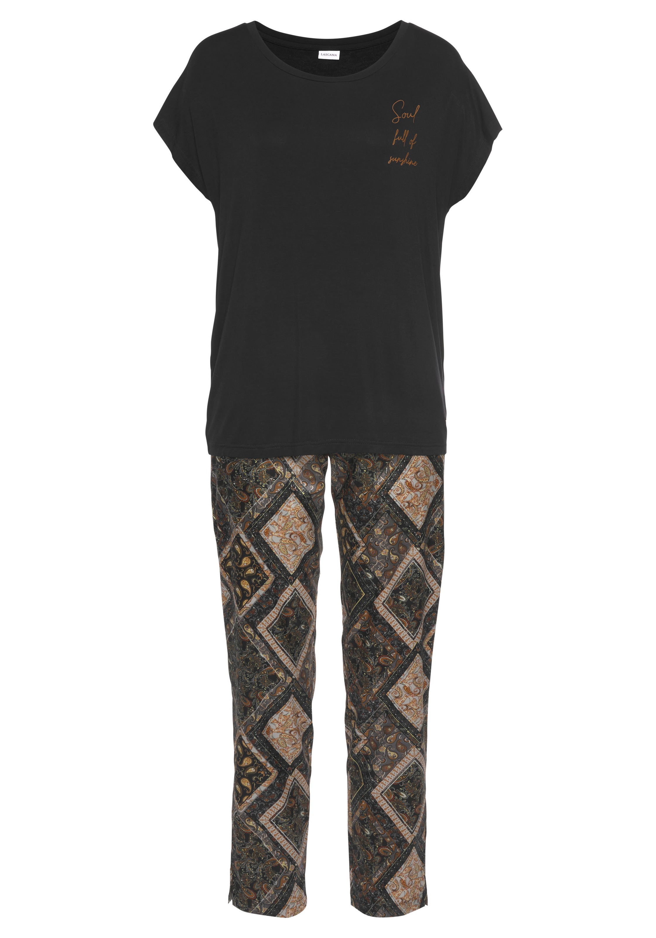 LASCANA Pyjama Set, 2-teilig, 2 Stk. mit edler Satin-Hose günstig online kaufen