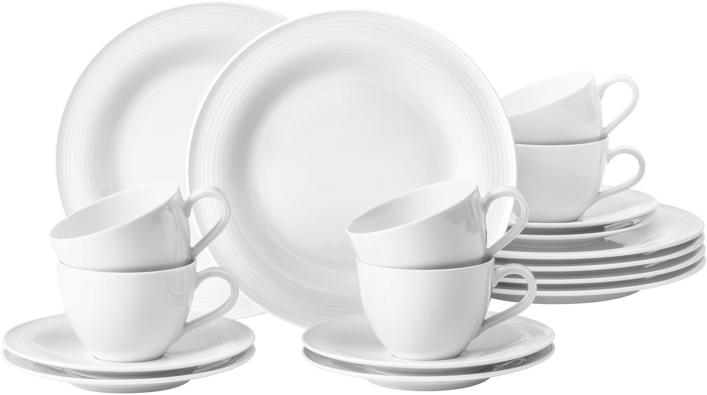 Seltmann Weiden Kaffeeservice "Geschirr-Set, Service Beat" Teller, Tassen, Untertassen, Rillendekor, 18 Teile, für 6 Personen
