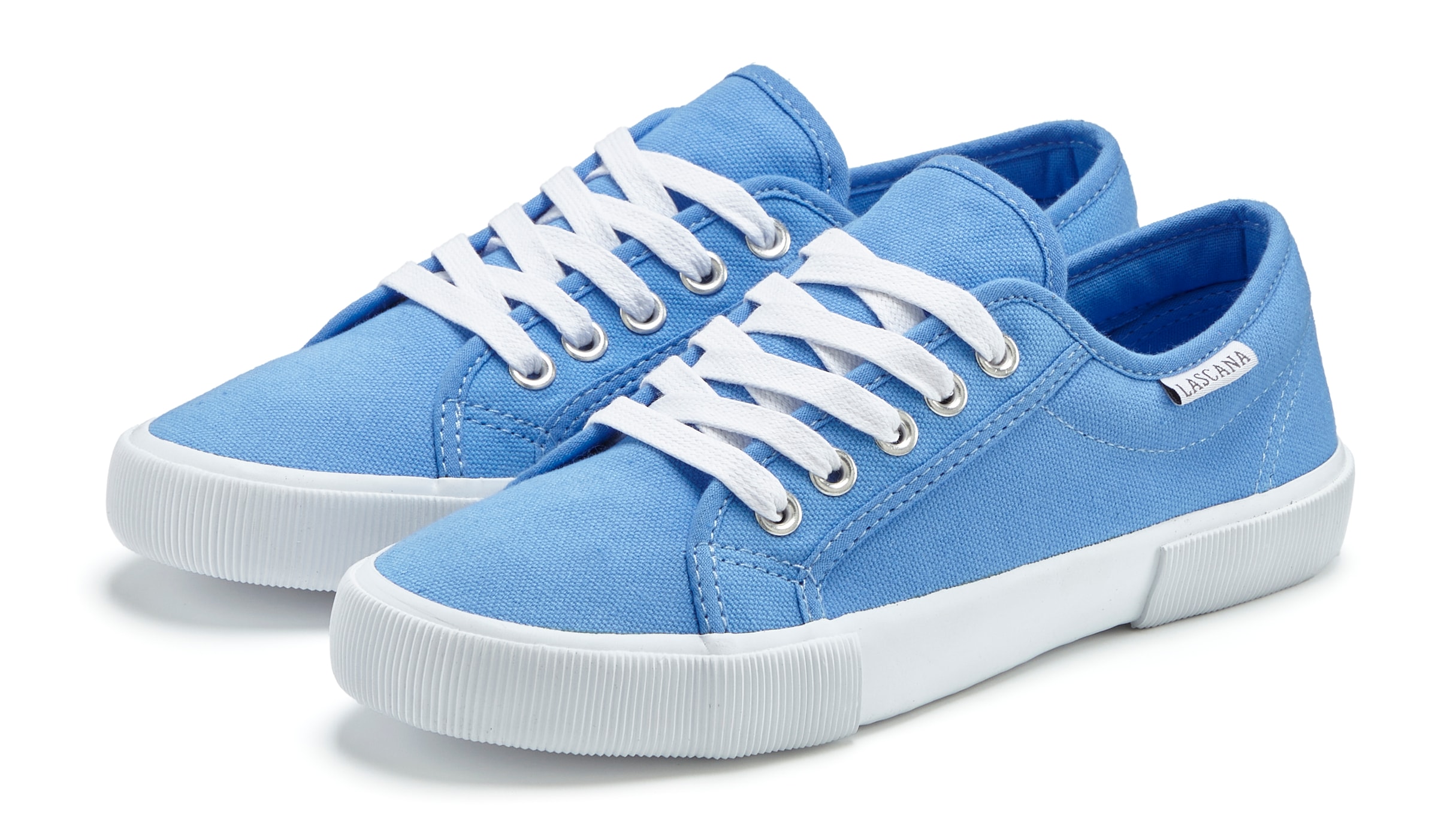 Sneaker LASCANA, Damen, Gr. 43, hellblau, Obermaterial: 100% Textilmaterial. Decksohle: 100% Textilmaterial. Futter: 100% Textilmaterial. Laufsohle: 100% Synthetik, unifarben, Basic, Schuhe Skaterschuh Canvassneaker Sneaker low, aus Textil, Schnürhalbschu