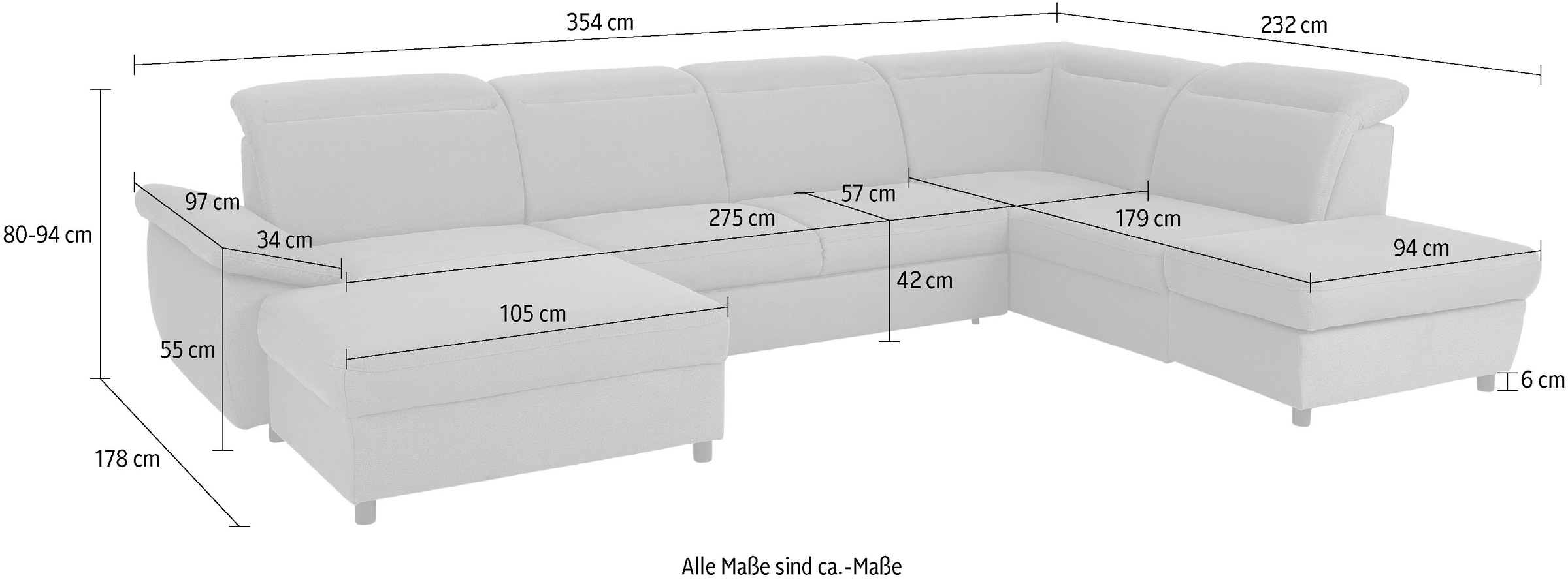 Home affaire Wohnlandschaft »Mauritius U-Form«, mit Kopfteil- und Armlehnverstellung, wahlweise mit Bettfunktion