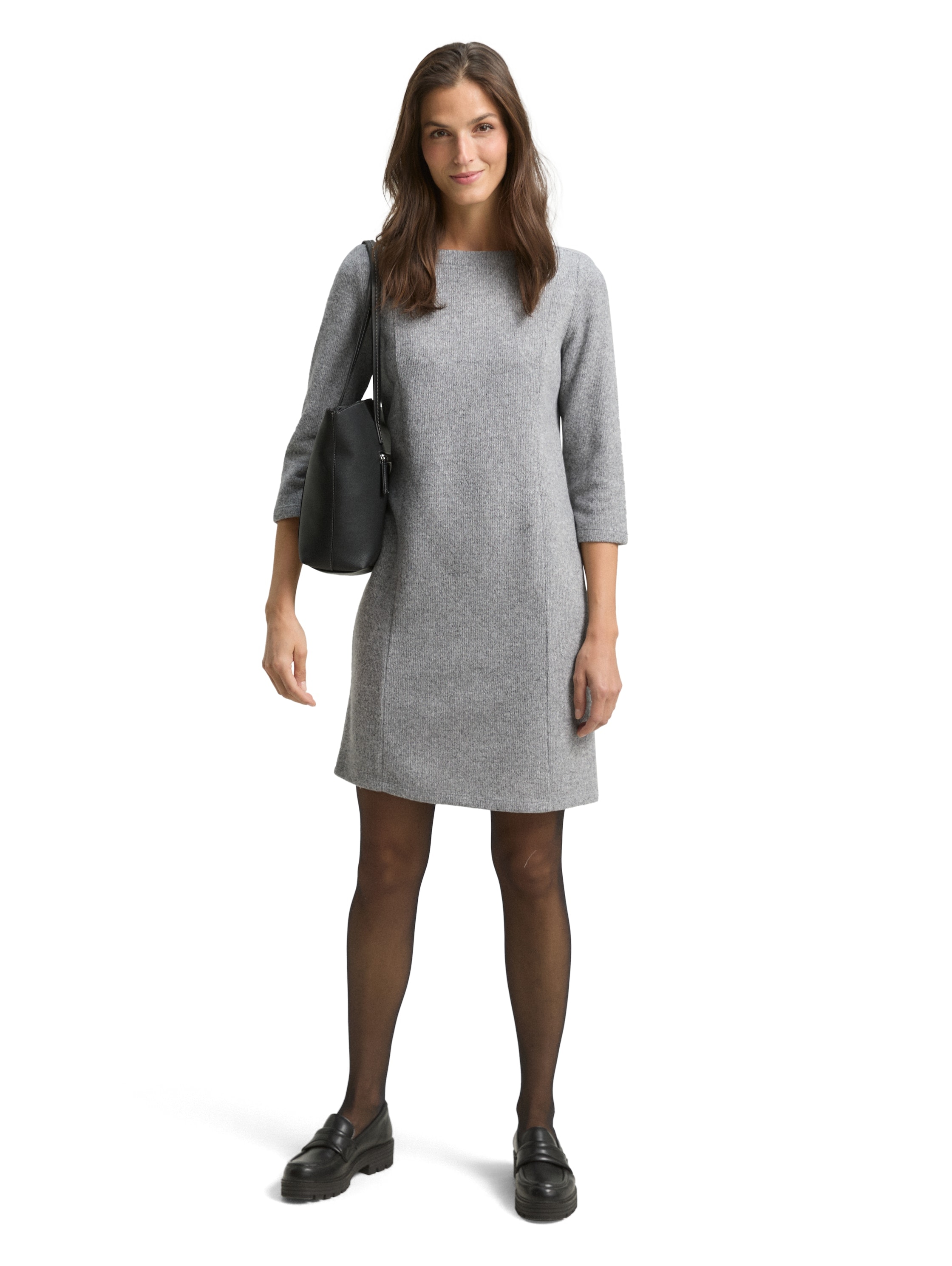 TOM TAILOR Strickkleid Ohne Taschen 3/4-Arm, Midi-Länge
