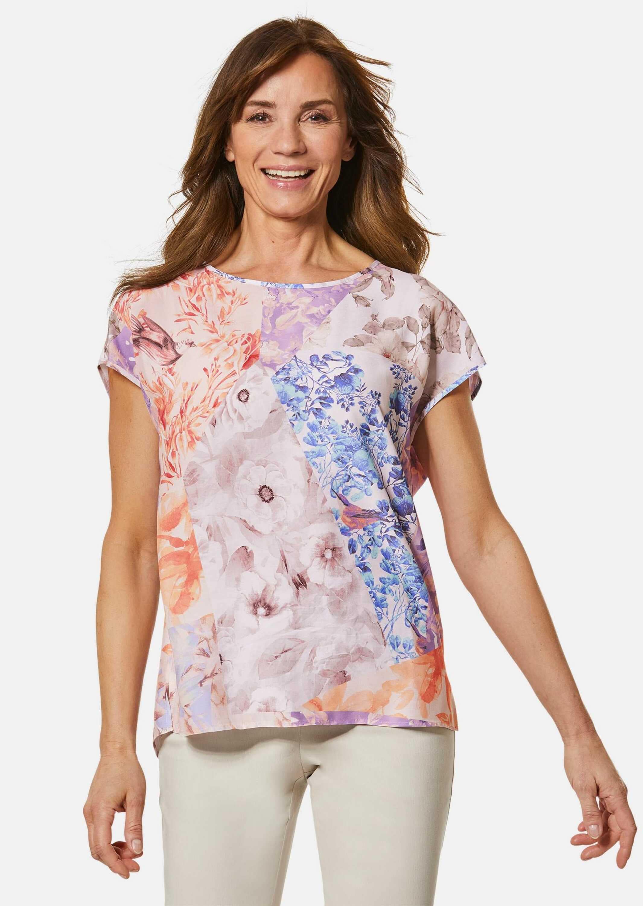 GOLDNER Kurzarmbluse "Druckbluse mit leichtem Glanz" günstig online kaufen