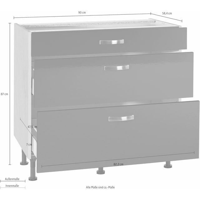 OPTIFIT Unterschrank »Cara«, Breite 90 cm, mit Vollauszügen und  Soft-Close-Funktion | BAUR