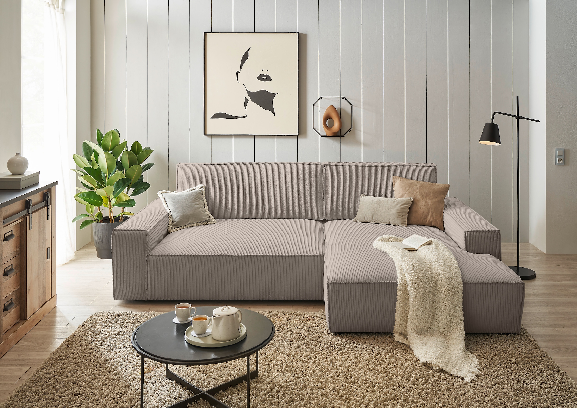 OTTO home Ecksofa »NEU: SHERWOOD XXL 284, Big-Sofa L-Form, tiefe Sitzfläche 95 cm, Cord« Recamiere rechts/links, als Schlafsofa stellbar, Cord u. Leinenoptik