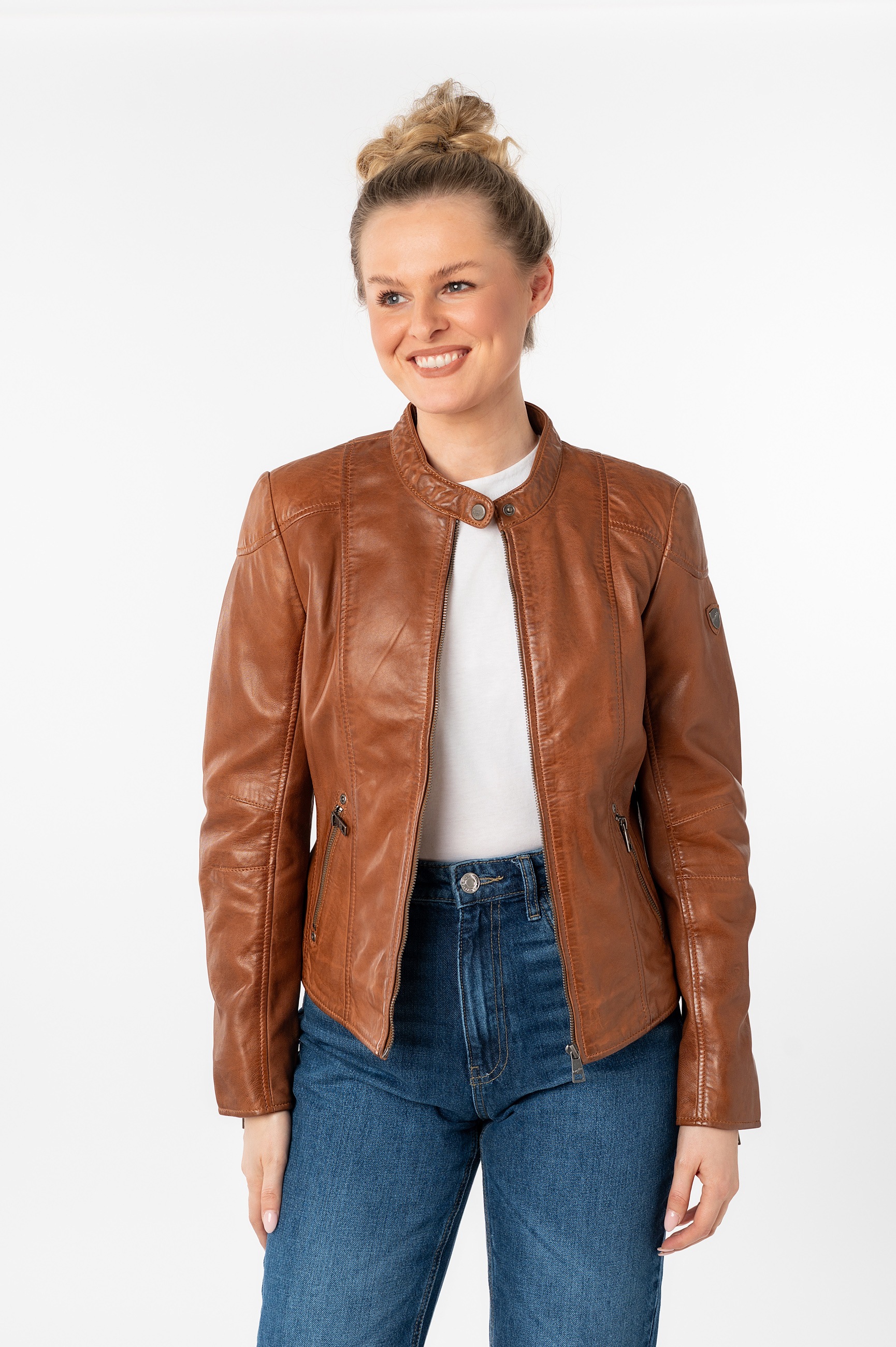 Mauritius Lederjacke »MWKeili«, mit Stehkragen & Drucker