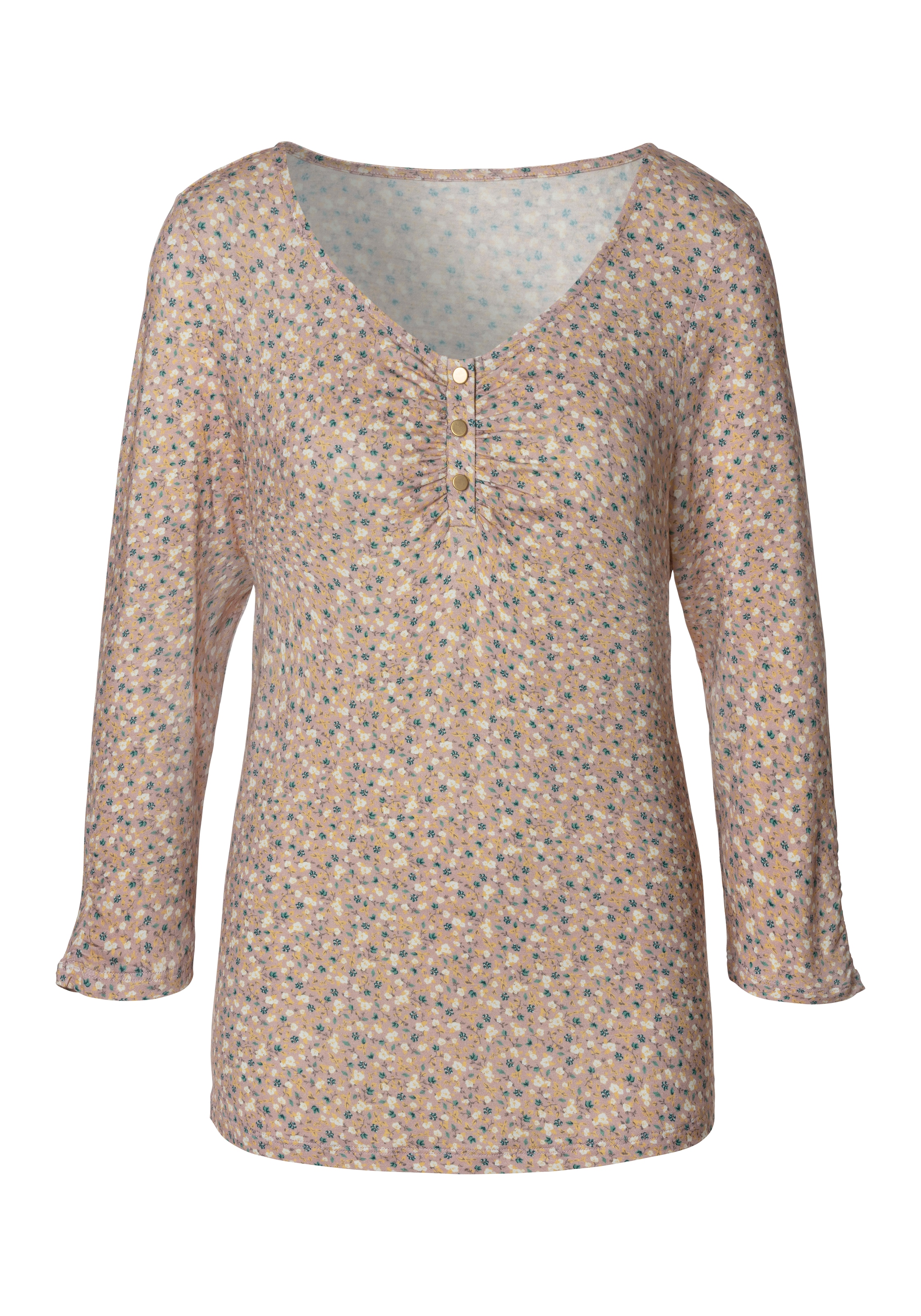 Vivance 3/4-Arm-Shirt »mit kurzer Zierknopfleiste«, (2er-Pack), aus weichem Viskose-Stretch