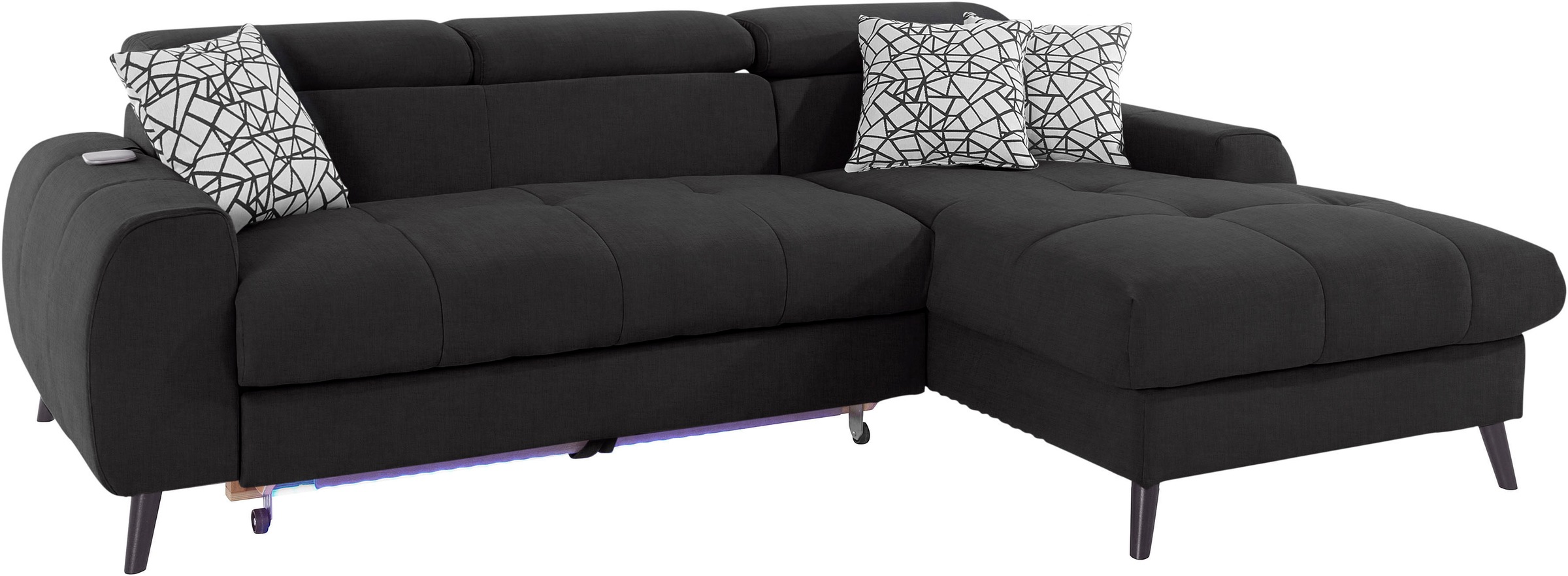 Thumbnail - COTTA Ecksofa "Mia L-Form mit 3 Zierkissen", wahlweise mit Bettfunktion, Bettkasten, Beleuchtung & Wireless-Charger