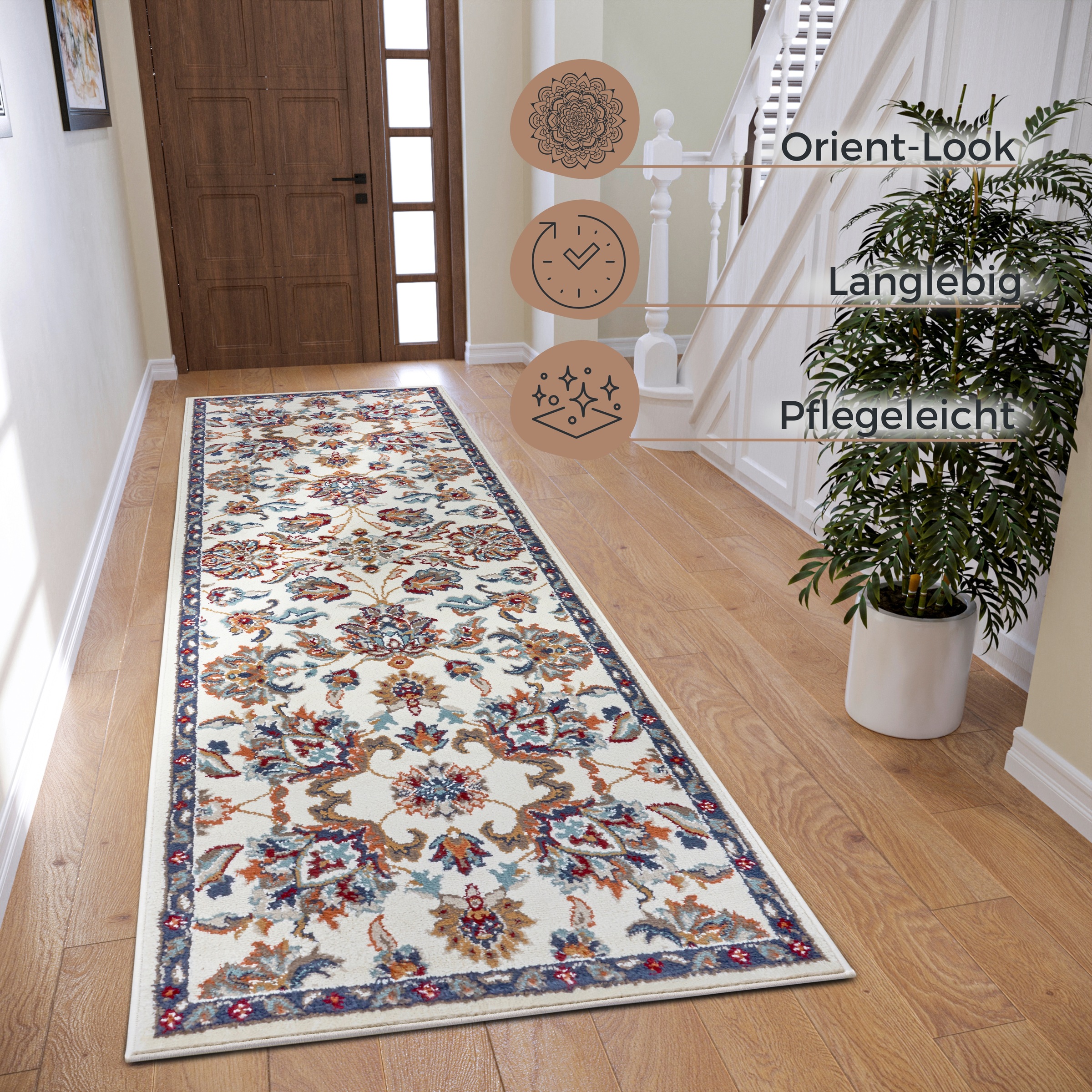 Teppich HANSE HOME "Caracci", beige (creme), B:80cm H:8mm L:240cm, Jute, Polyester, Polypropylen (PP), Teppiche, Teppich, Läufer, Orientalisch, Kurzflor, Wohnzimmer, Schlafzimmer, Esszimmer 2