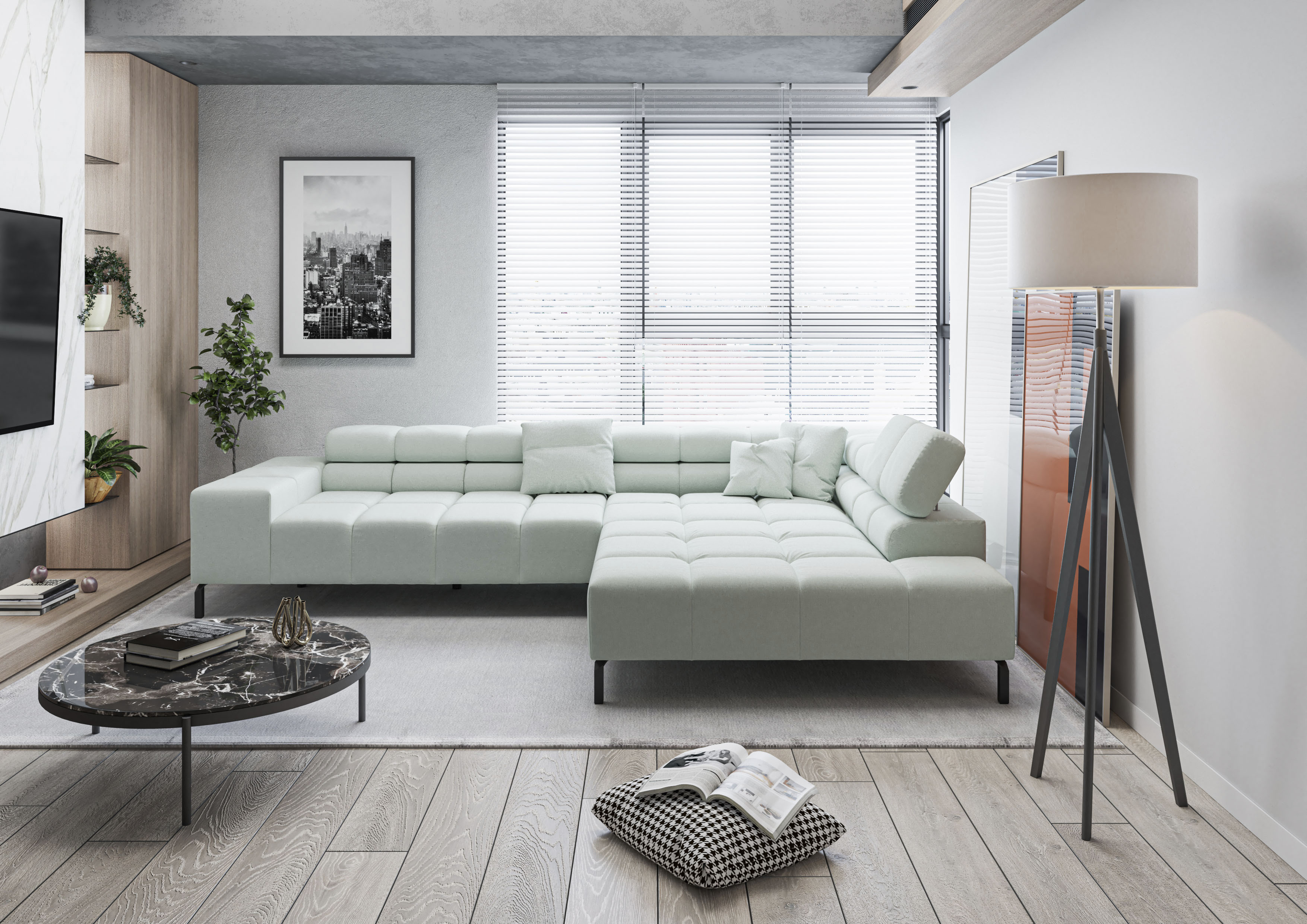 Home affaire Ecksofa "Ancona New, wahlweise motorische Sitztiefenverstellung, auch in Cord" feine Steppung, mit Kopfteilverstellung, 3 Zierkissen, L-Form