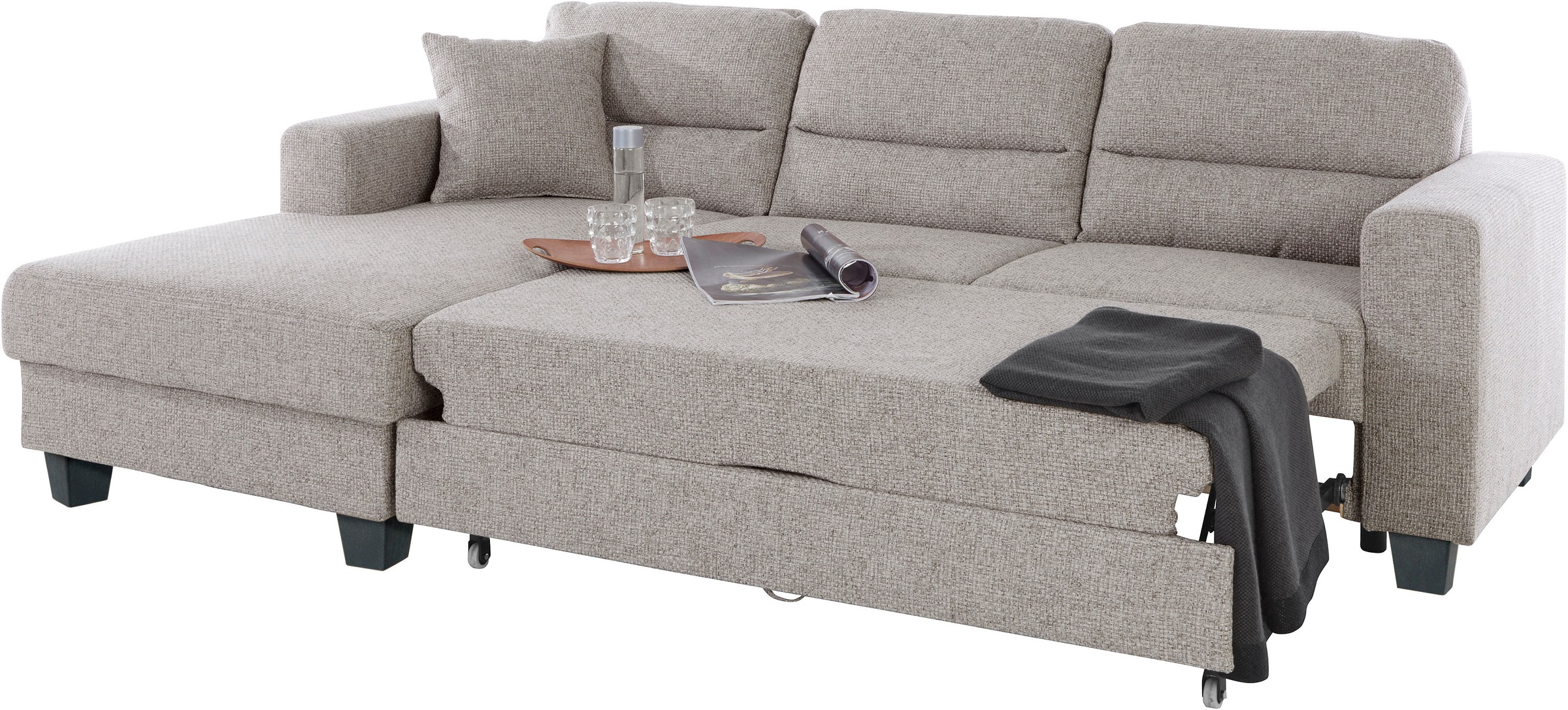 TRENDMANUFAKTUR Ecksofa »Chamber, zeitlos und modern, bequem mit hohem Sitzkomfort, L-Form«, inklusive einer Kopfstütze, wahlweise mit Schlaffunktion