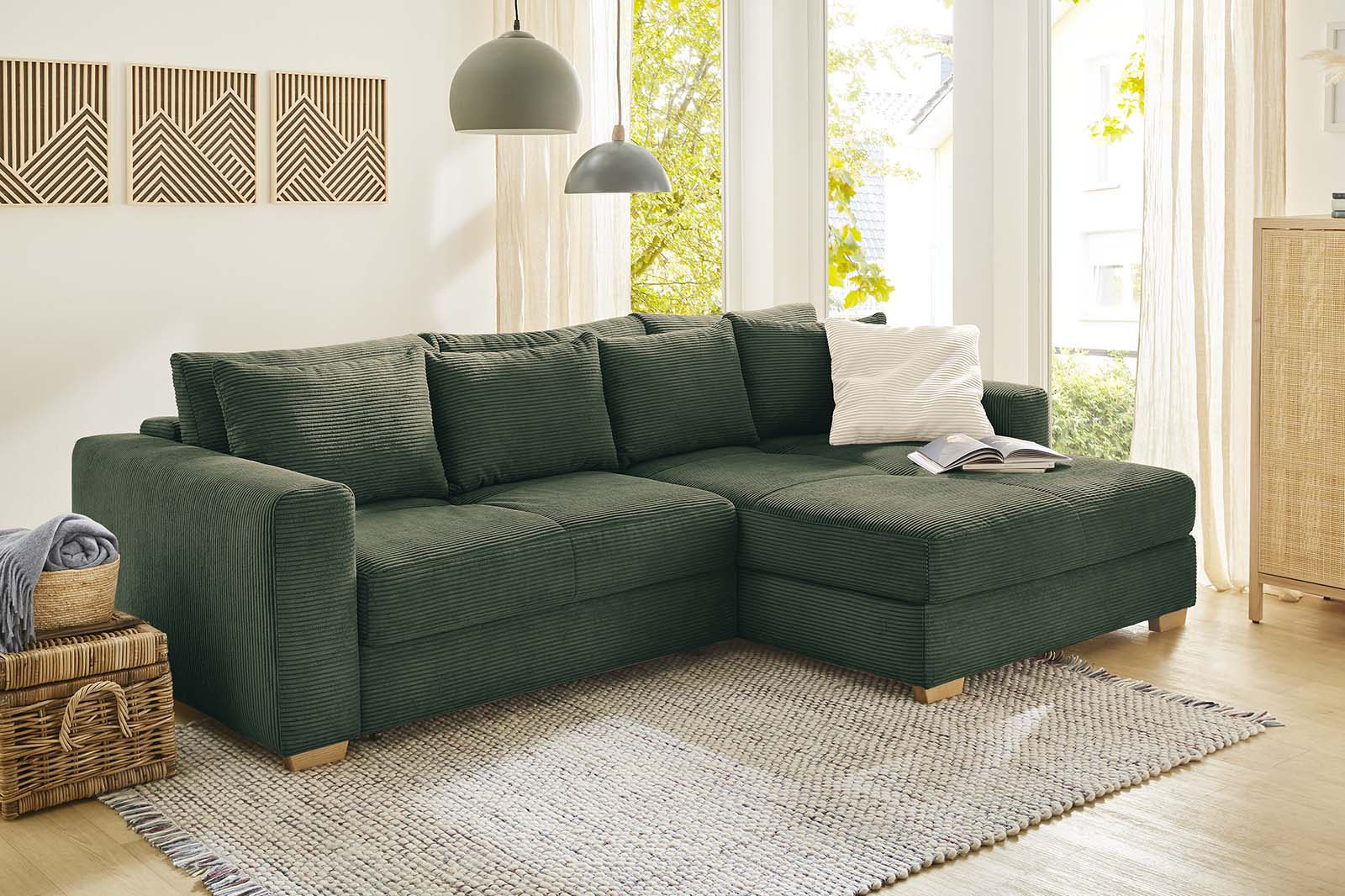 Jockenhöfer Gruppe "Kampen L-Form, B: 288 cm, Liegefl. 153x245 cm" mit Schlaffunktion, Bettkasten & Zierkissen, Federkern