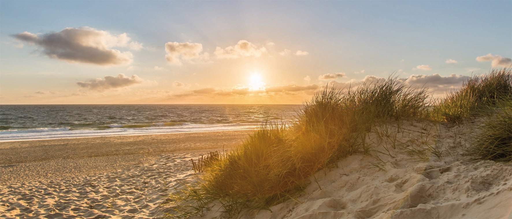 Bönninghoff Leinwandbild "Wandbild STRAND XXL 60x140 cm – Leinwandbild Keilrahmen Deko modern" Meer Sonnenuntergang Strand 1 Stk. tlg. auf Keilrahmen gespannt