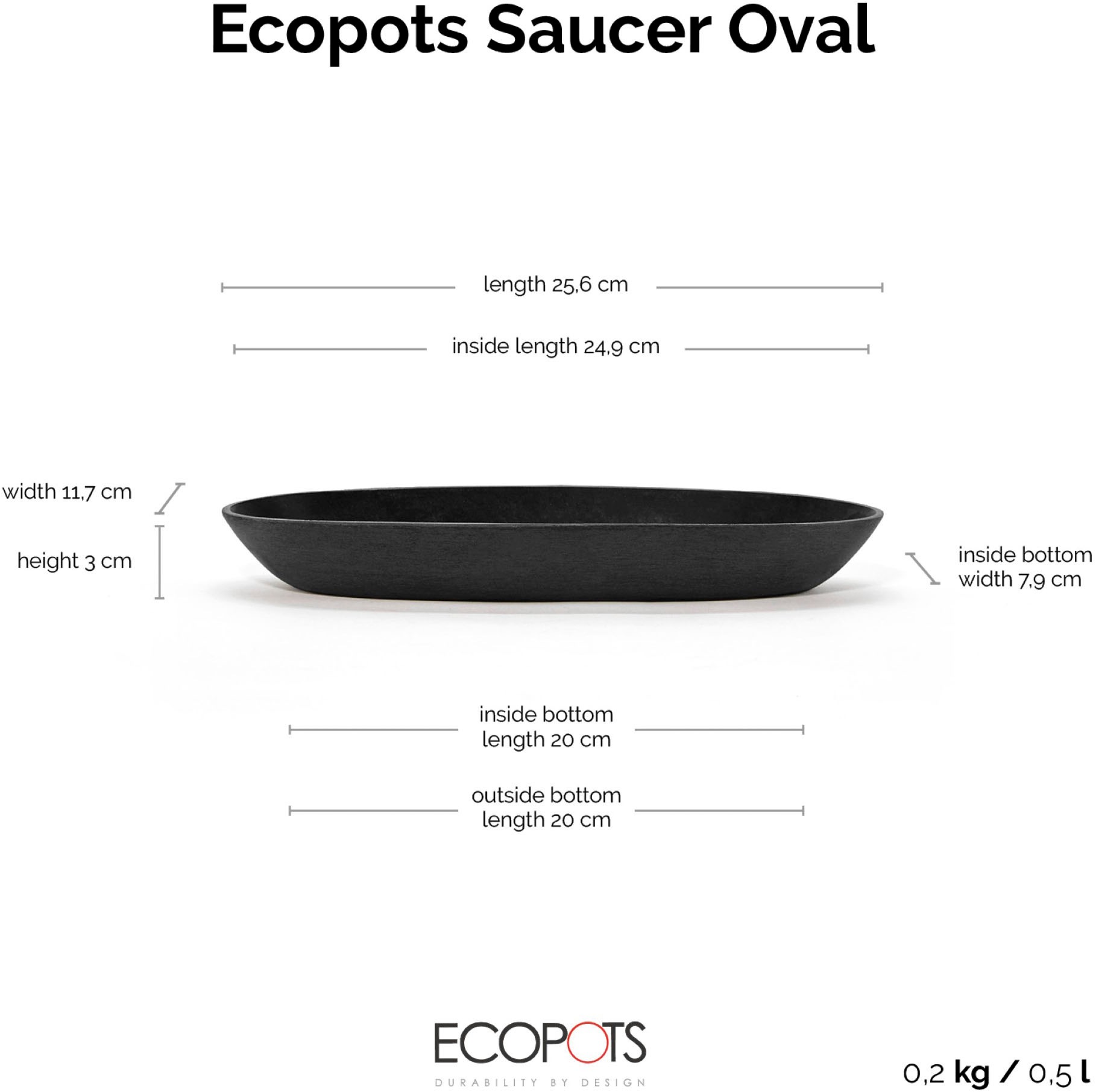 ECOPOTS Blumentopfuntersetzer »SAUCER OVAL Dark Grey« BxTxH: 11,7x11,7x3 cm