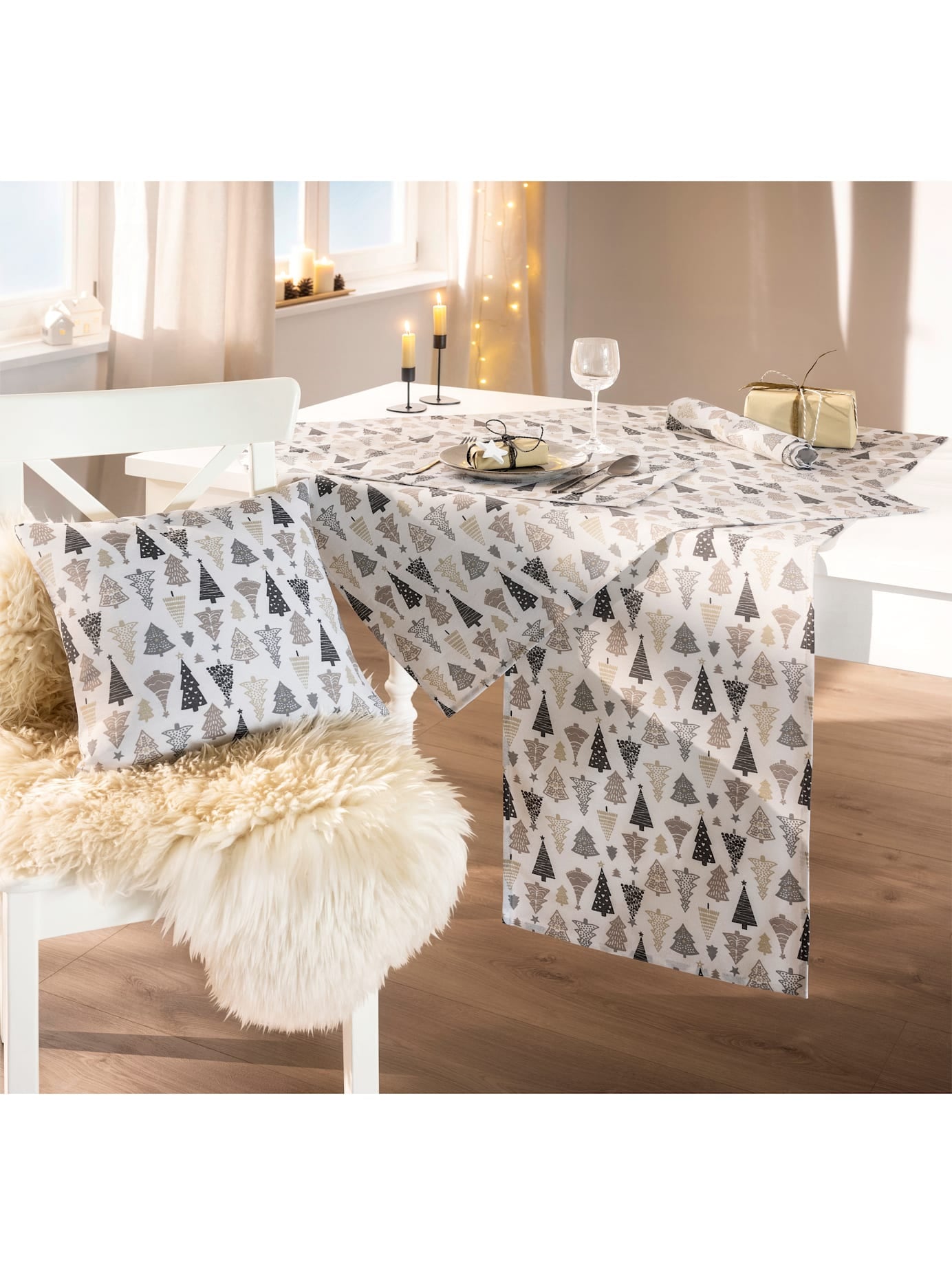 Mitteldecke, B:80cm L:80cmecru, grau, bedruckt, Tischdecken