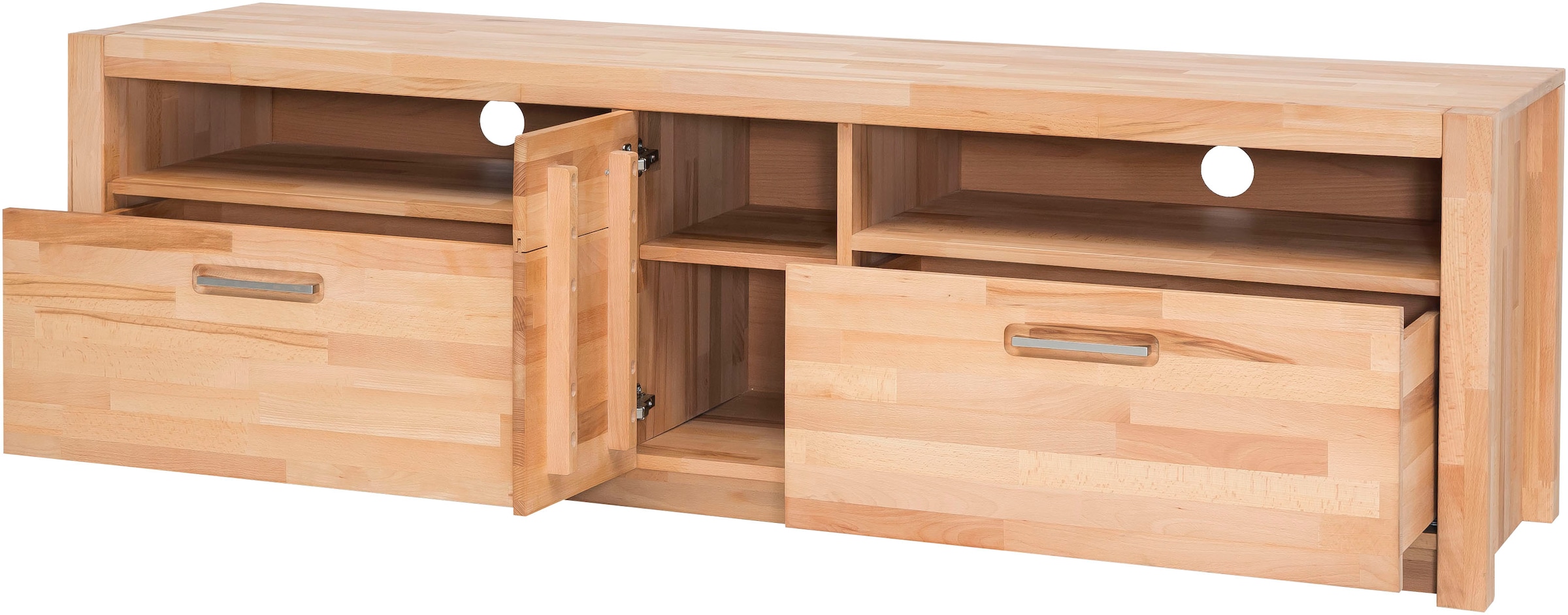 MCA living Lowboard »Fenja TV-Element, Kommode,TV-Möbel,Breite 185 cm«, (Set, 1 St., 1 Stück), Massivholz, 2 Schubkästen, 2 offene Fächer, 1 Tür, TV-Größe 70 Zoll