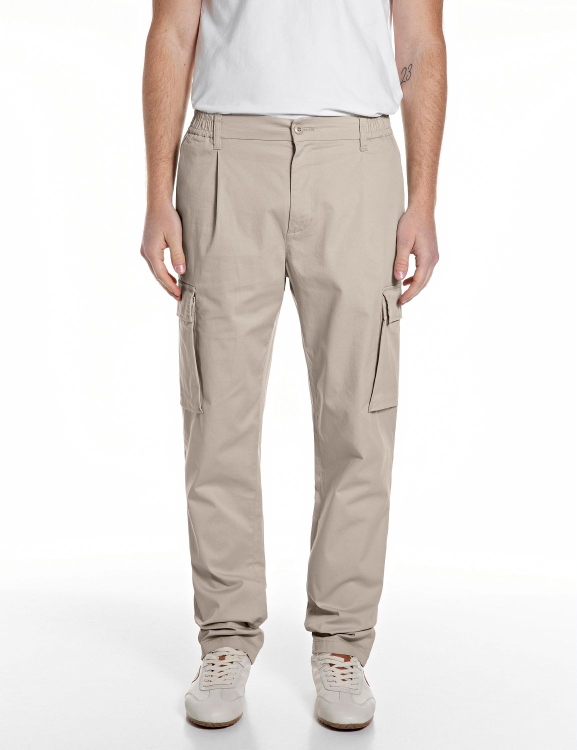 Chinohose REPLAY "Adhann", Herren, Gr. 33, Länge 30, khaki, Twill, Obermaterial: 97% Baumwolle, 3% Elasthan, unifarben, lang, Hosen Chinohose, aus Twill mit Cargotaschen, Tapered Fit