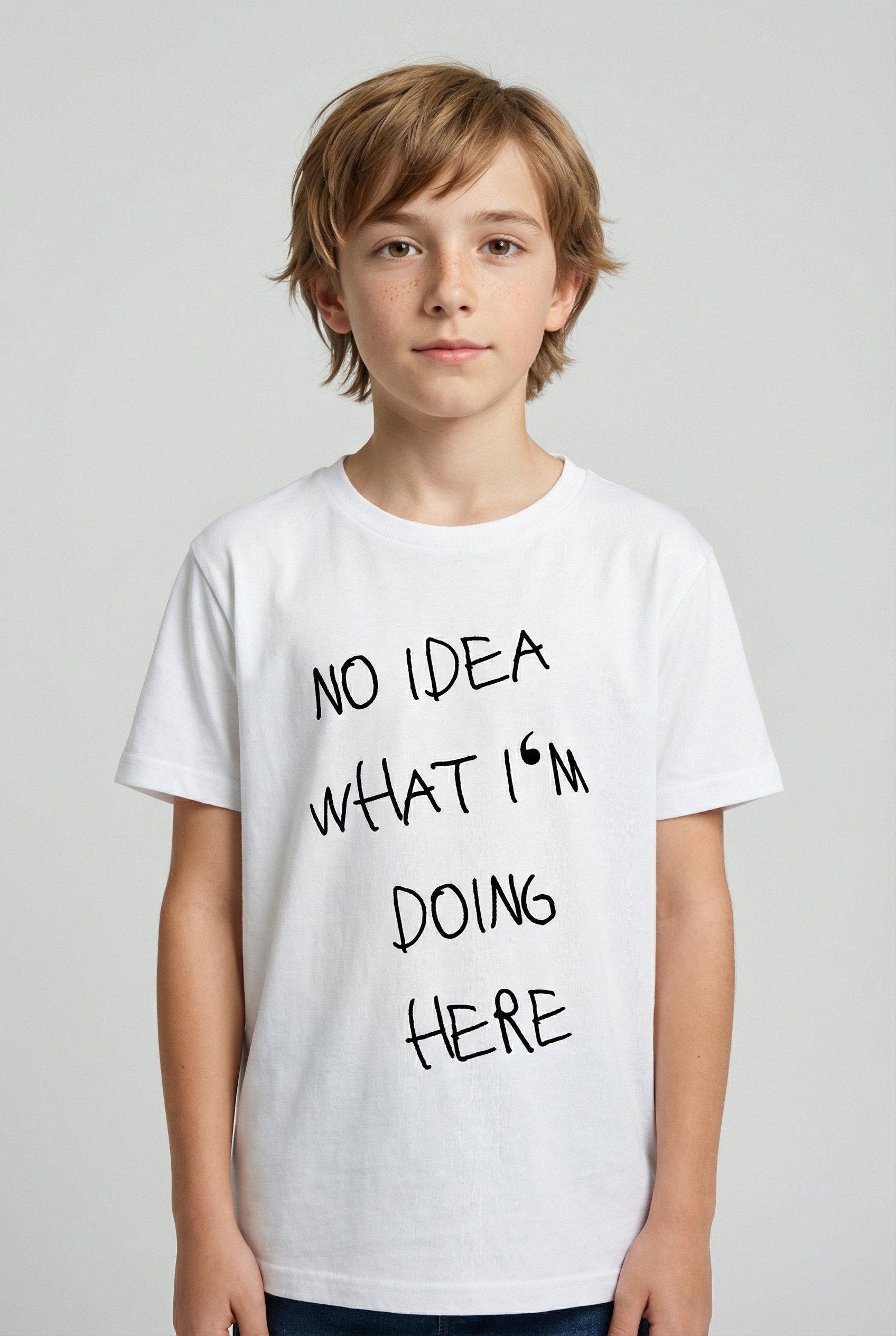 KIDSWORLD T-Shirt "Spruch: NO IDEA WHAT IM DOING HERE" für Jungen, Kurzarm, Basic Passform, mit modischem Druck