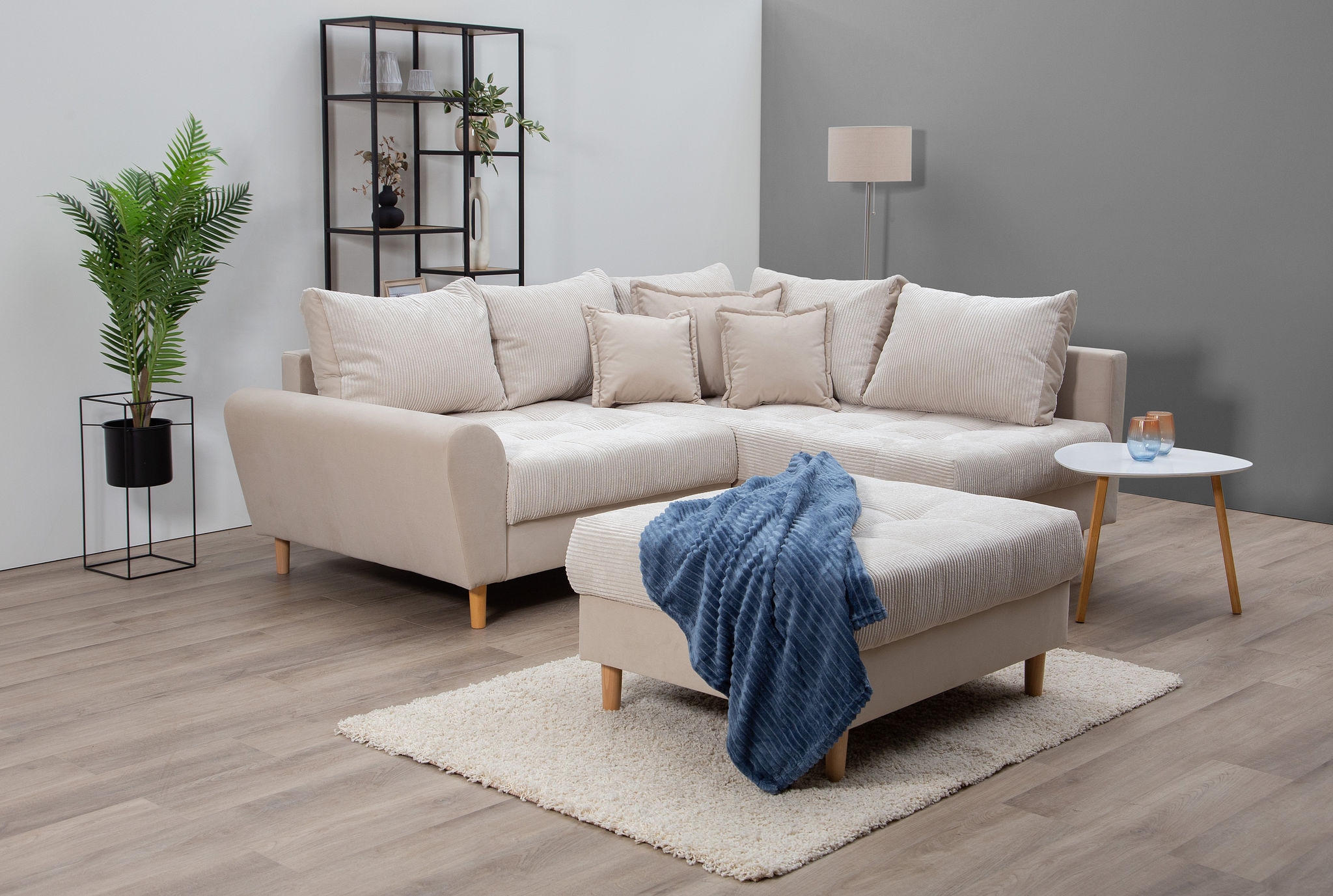 Ecksofa »Rice L-Form«, (Set, mit Hocker), mit Bonnellfederkern, Hocker & Kissen,...