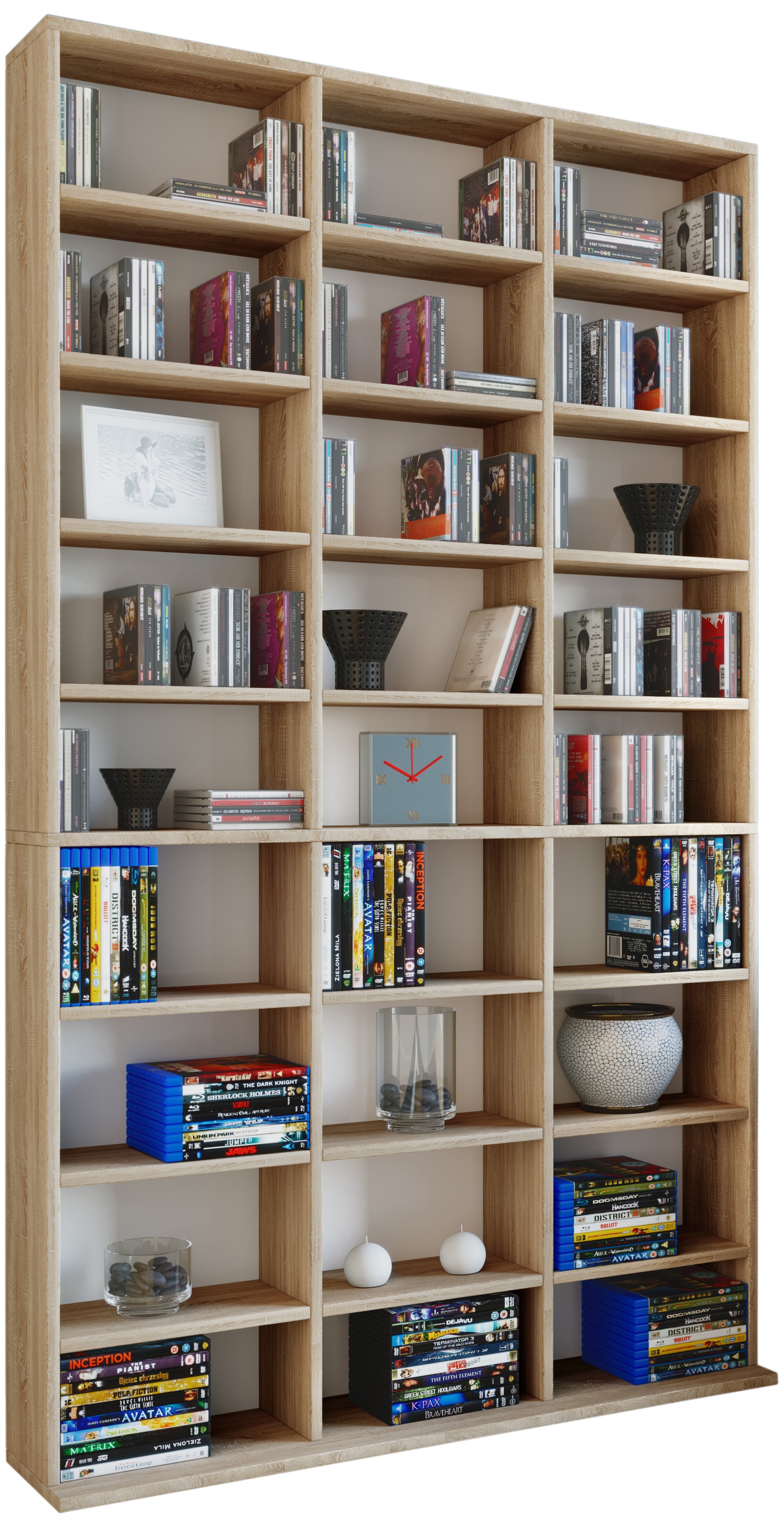 VCM Standregal »VCM Holzregal stehend | platzsparender CD-Schrank für 1080 CDs oder 504 DVDs | Maße: H. 181 x B. 102 x T. 23 cm | Elegantes DVD Regal stehend | Blu-Ray Regal | CD Regal Megosa XL«