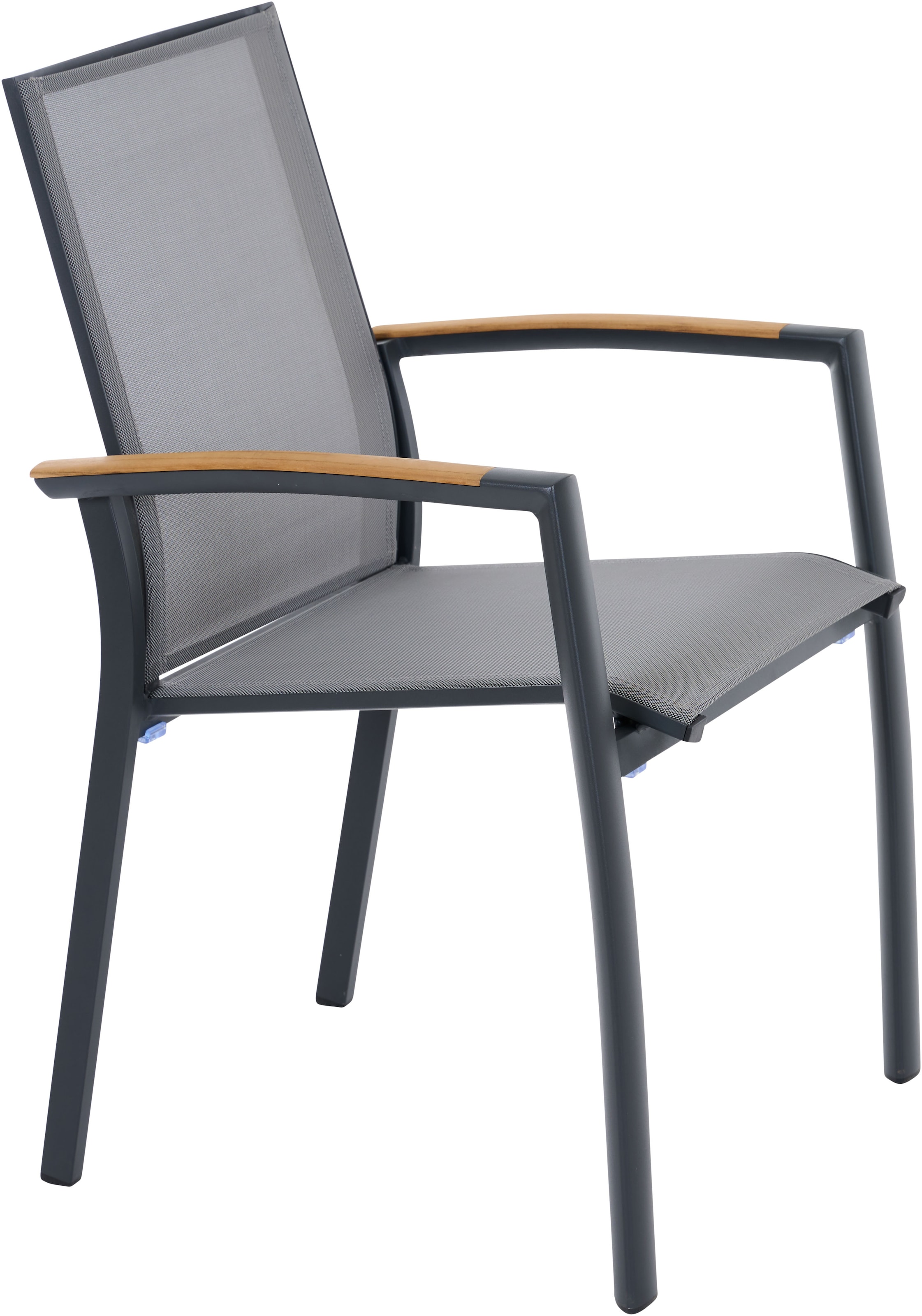 Siena Garden Gartensessel »VELIA Stapelsessel matt anthrazit« Gestell aus Aluminium, Armlehnen aus Teak FSC® 100%