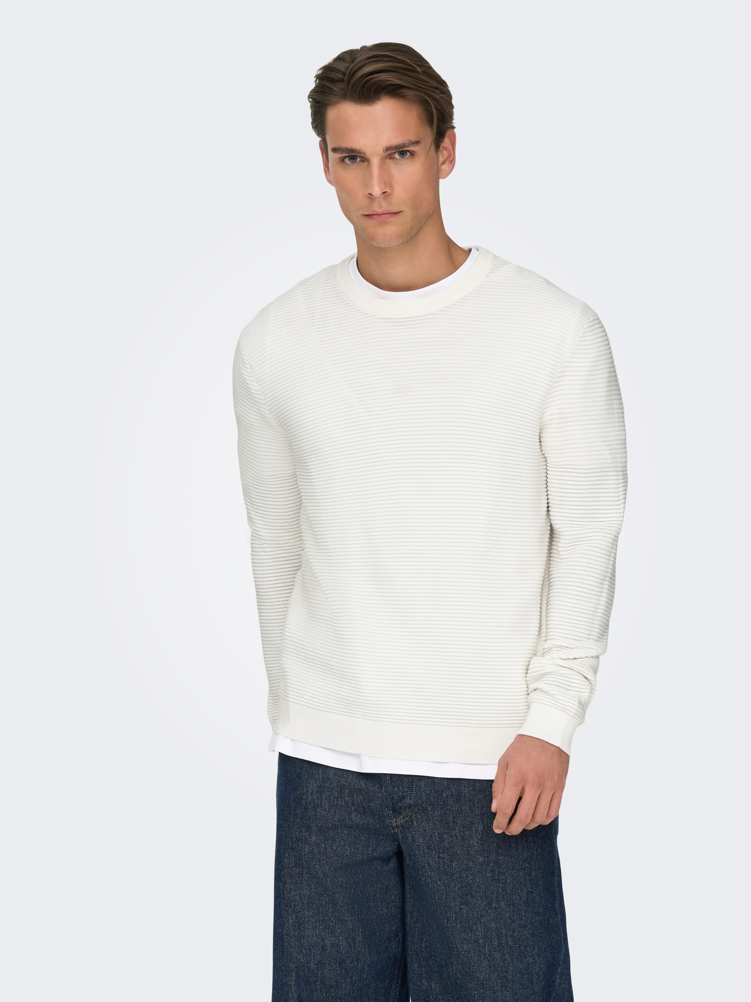 ONLY & SONS Rundhalspullover "ONSRON REG LS CREW NECK KNIT NOOS" Baumwolle, günstig online kaufen