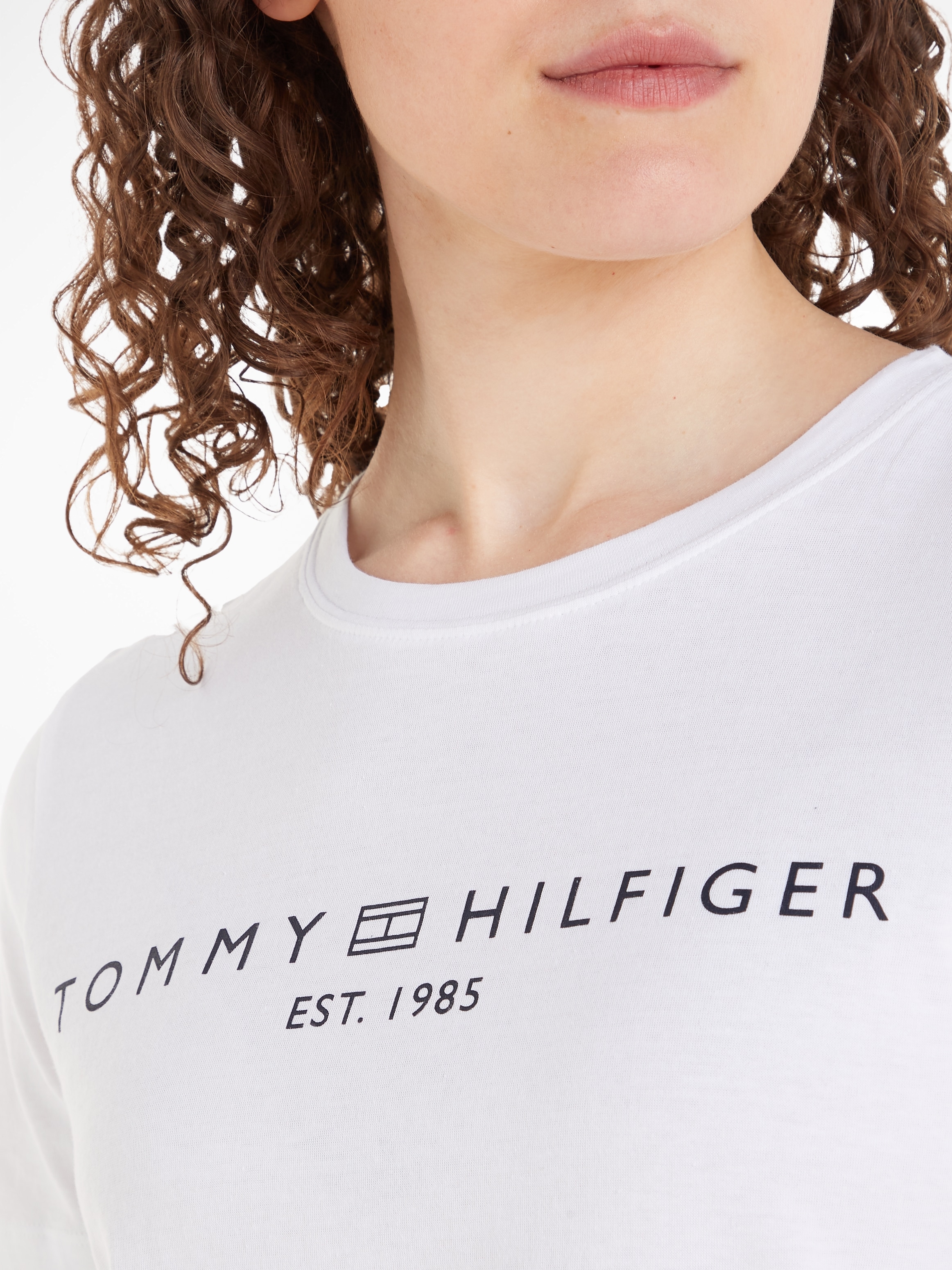 Tommy Hilfiger T-Shirt »REG CORP LOGO C-NK mit Logoschriftzug und Stickerei«, meliert, casual, regular fit, Baumwolle, Rundhals