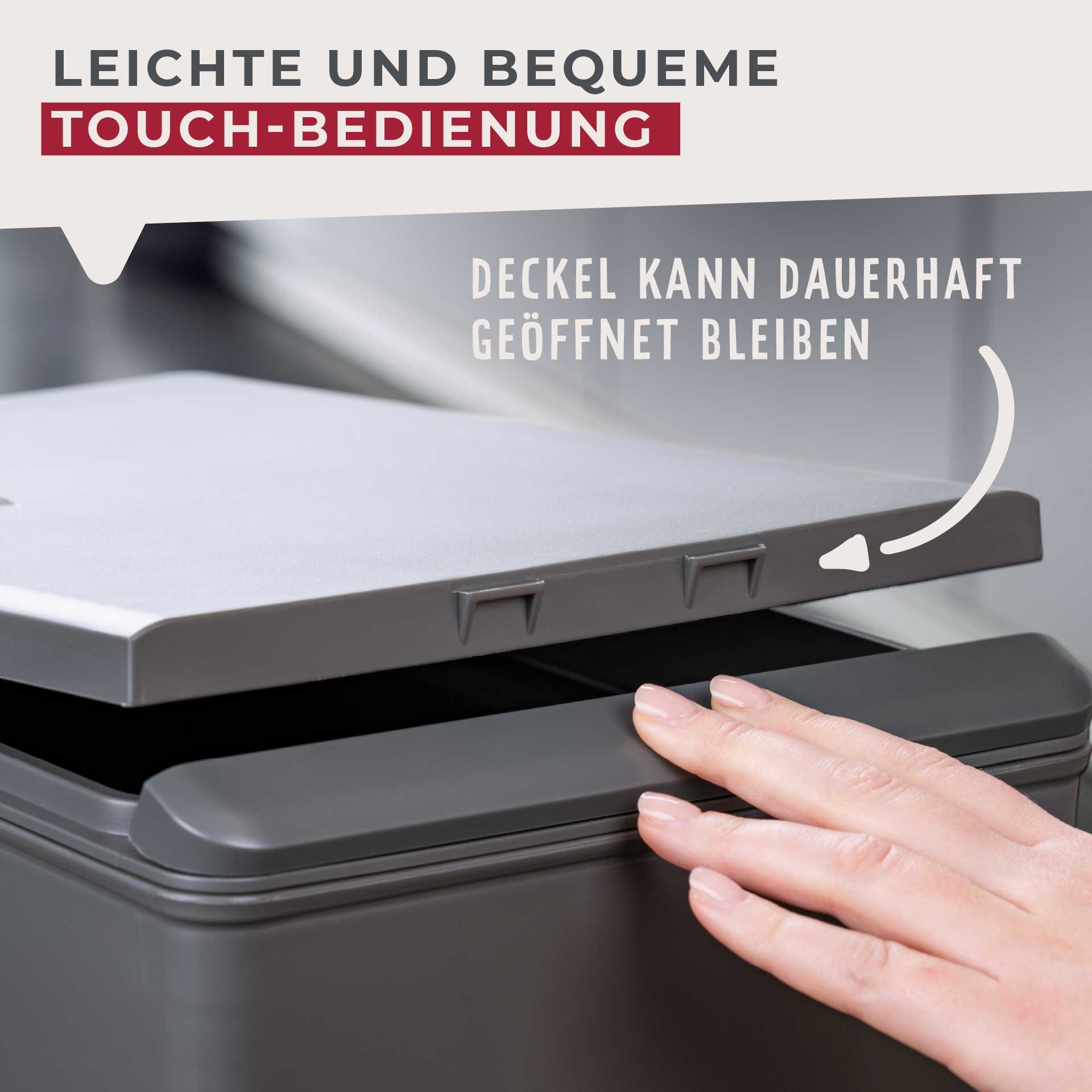 FACKELMANN Mülleimer »OSLO, Touch Abfalleimer« 1 Behälter ideal als Mehrfachsammler, leicht & robust mit sanfter Touch-Öffnung