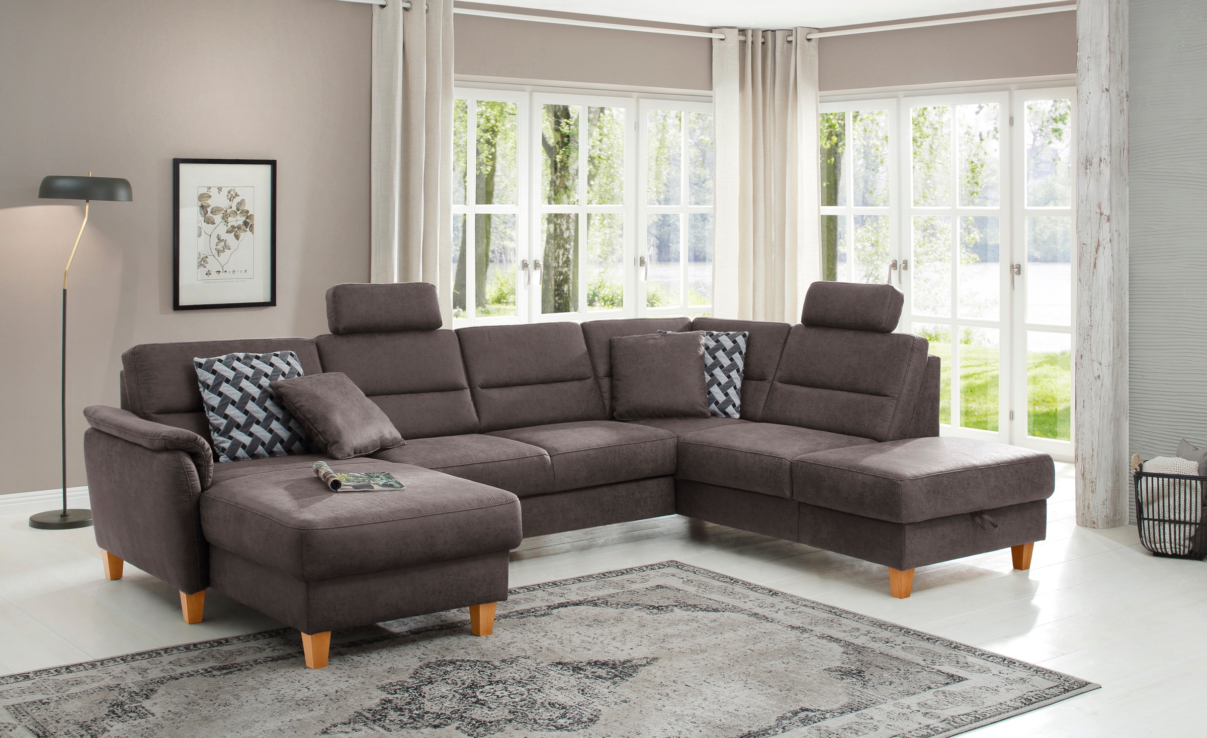 Home affaire Wohnlandschaft "Palmera U-Form, B: 308 cm" optional Bettfunkti günstig online kaufen