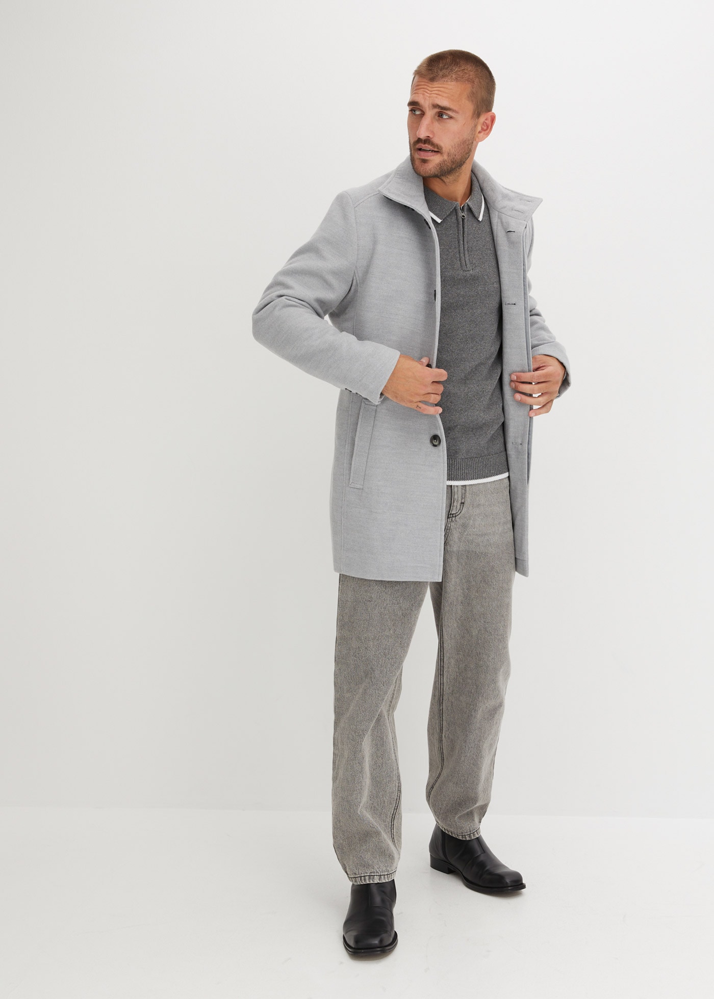 bonprix Strickpullover »Polo Pullover mit recycelter Baumwolle« Polo Pullover mit Reißverschluss