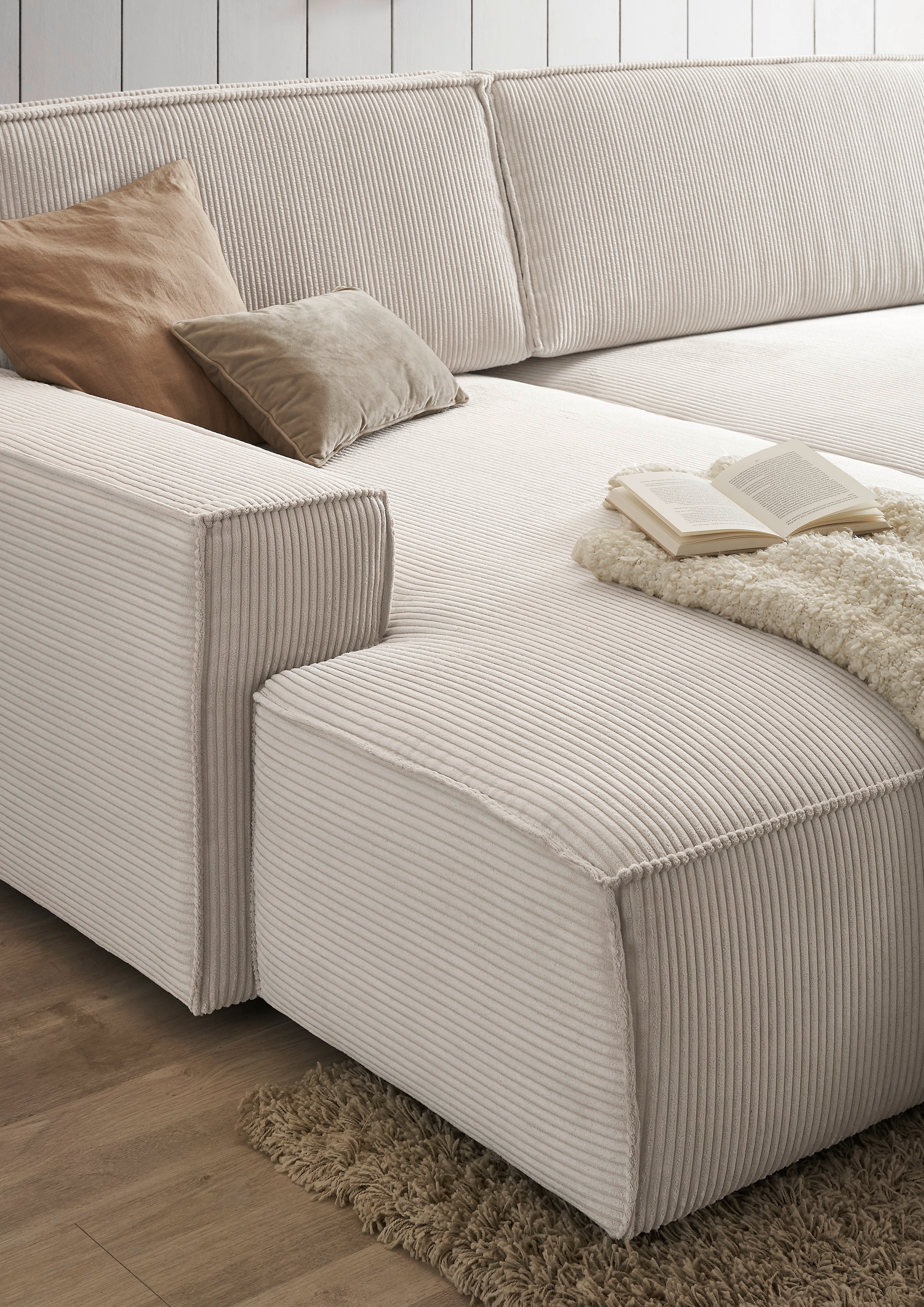 Home affaire Ecksofa »NEU: SHERWOODL XXL 284, Big-Sofa L-Form, tiefe Sitzfläche 95 cm, Cord,«, Leinenoptik, Recamiere rechts/links, auch als Schlafsofa stellbar