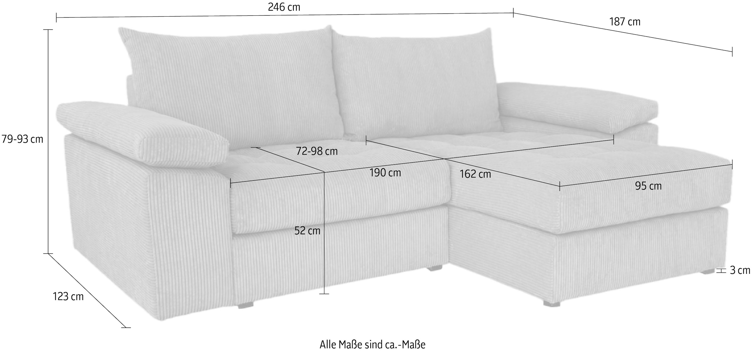 OTTO home Ecksofa »Soft&Cosy Pik XL, L-Form, B: 246 cm, Mega Sofa in Cord« Lounge-Komfort mit edler Sitzsteppung, Federkern