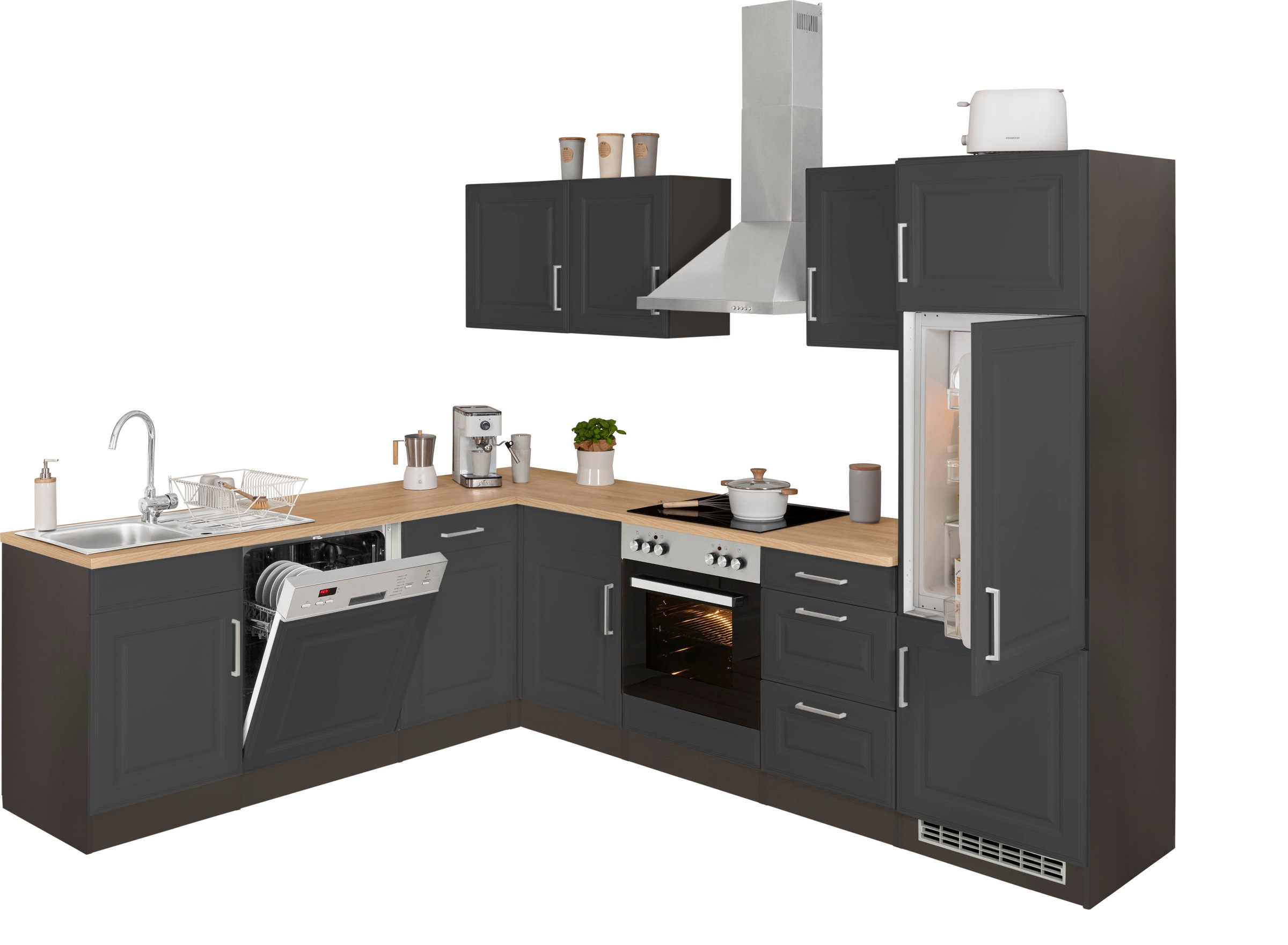 KOCHSTATION Winkelküche »KS-Stockholm« Stellbreite 220/280 cm, mit hochwertigen MDF Fronten im Landhaus-Stil
