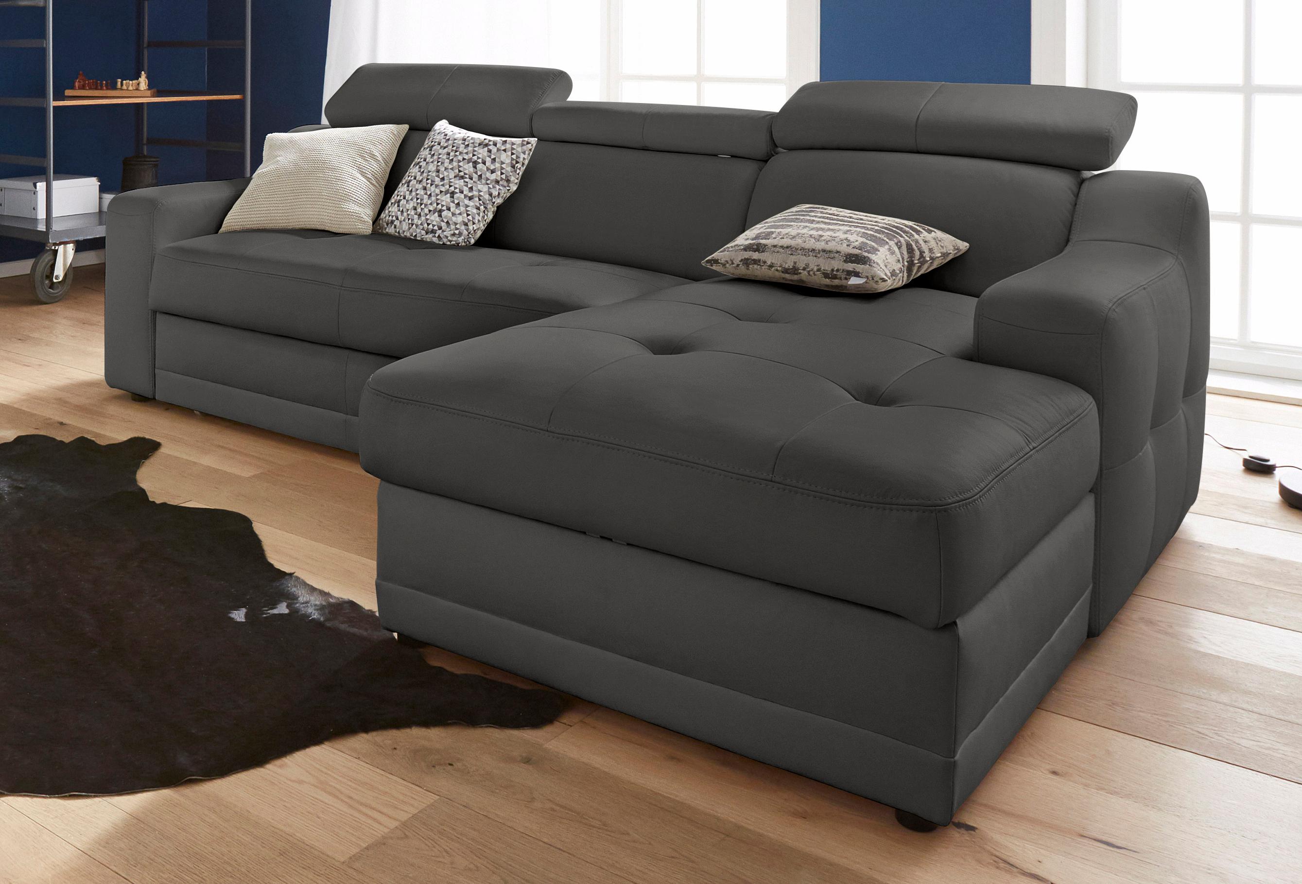 exxpo - sofa fashion Ecksofa "Lotos, bequem und funktionell, Federkern, Breite 242cm, L-Form" mit Kopf- bzw. Rückenverstellung, wahlweise mit Bettfunktion