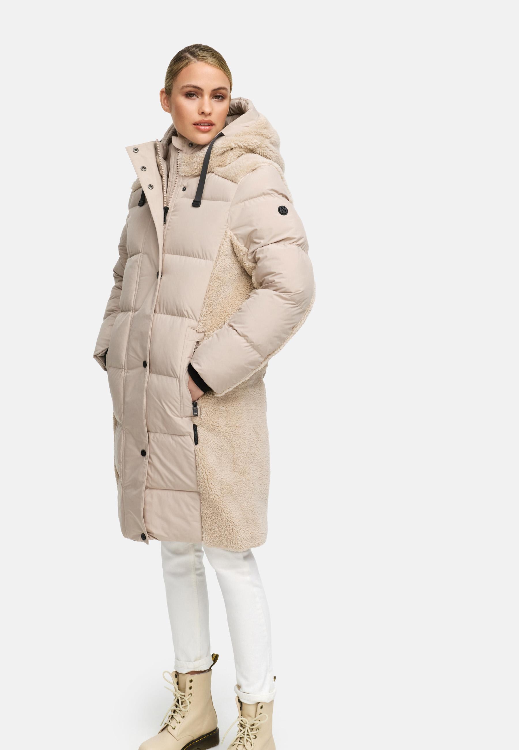 Navahoo Wintermantel »Funkelteddy 14«, warmer Mantel mit Teddyplüsch-Akzenten und Taillengürtel