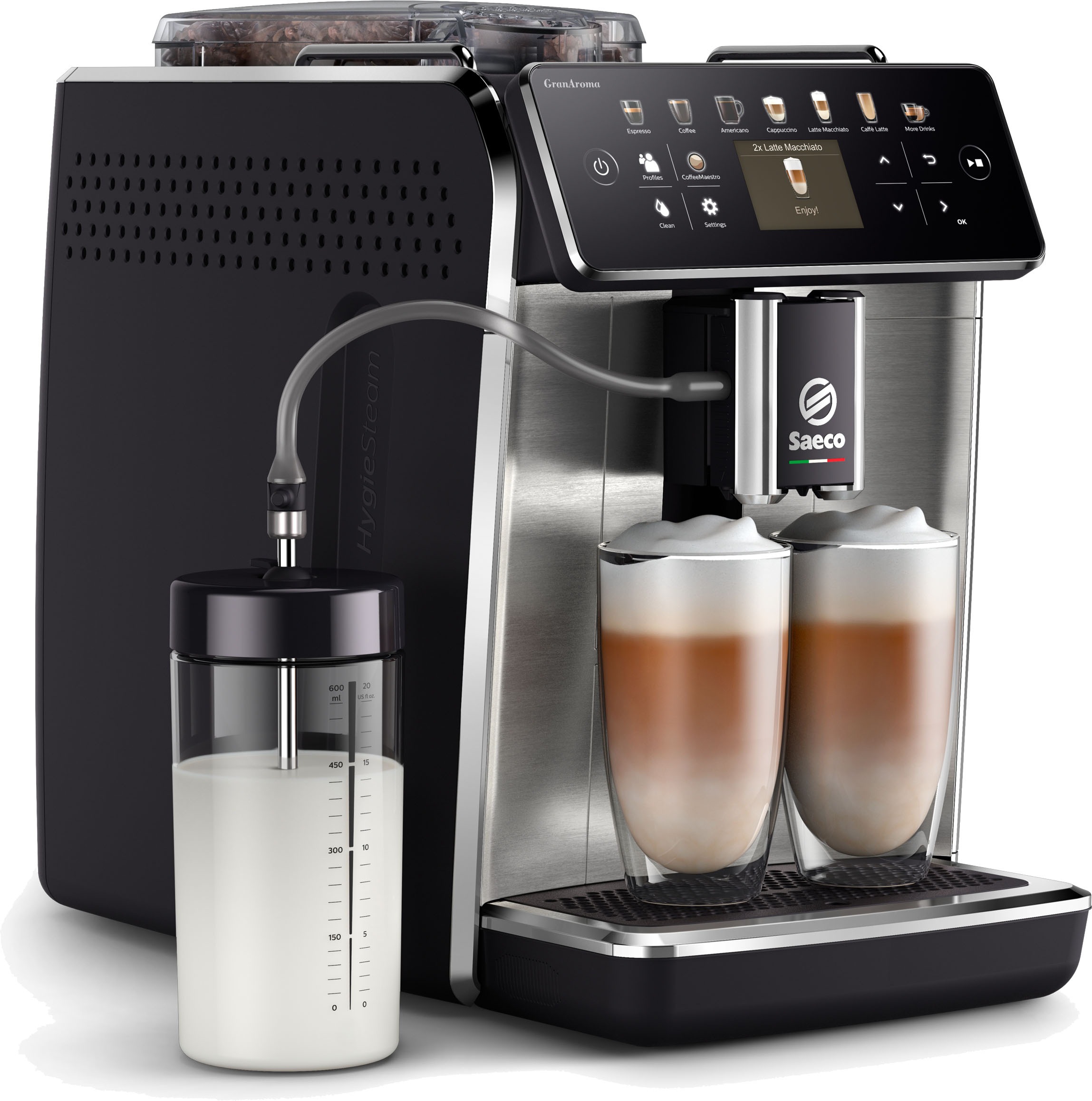 "SAECO Kaffeevollautomat ""GranAroma SM6580/50"", schwarz (edelstahl, schwarz), B:26,2cm H:44,8cm T:38,3cm, Kaffeevollautomaten, 4 Benutzerprofilen
