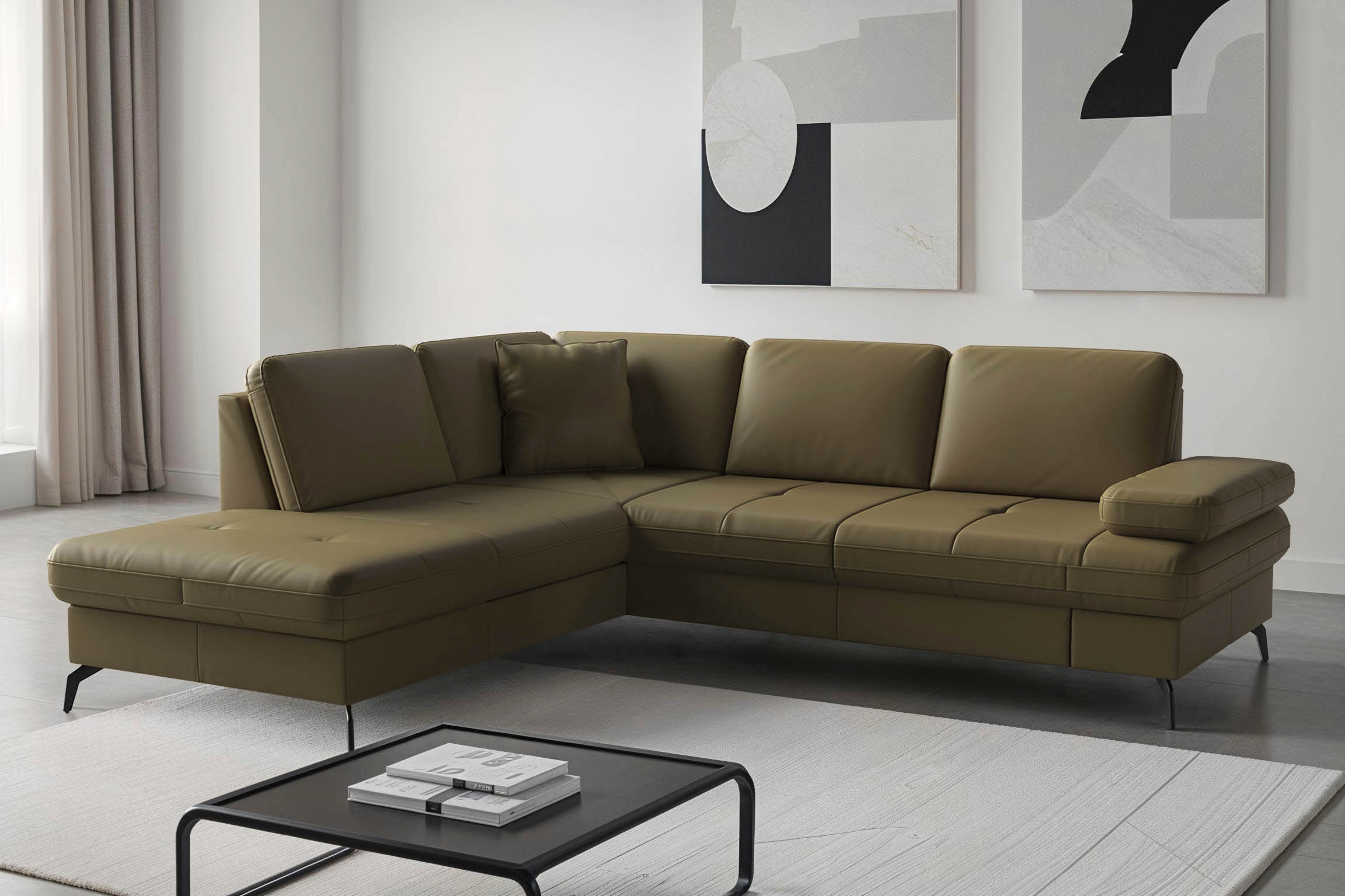 SIT & MORE Morris Jubi Corner Sofa with Ottoman olive 7