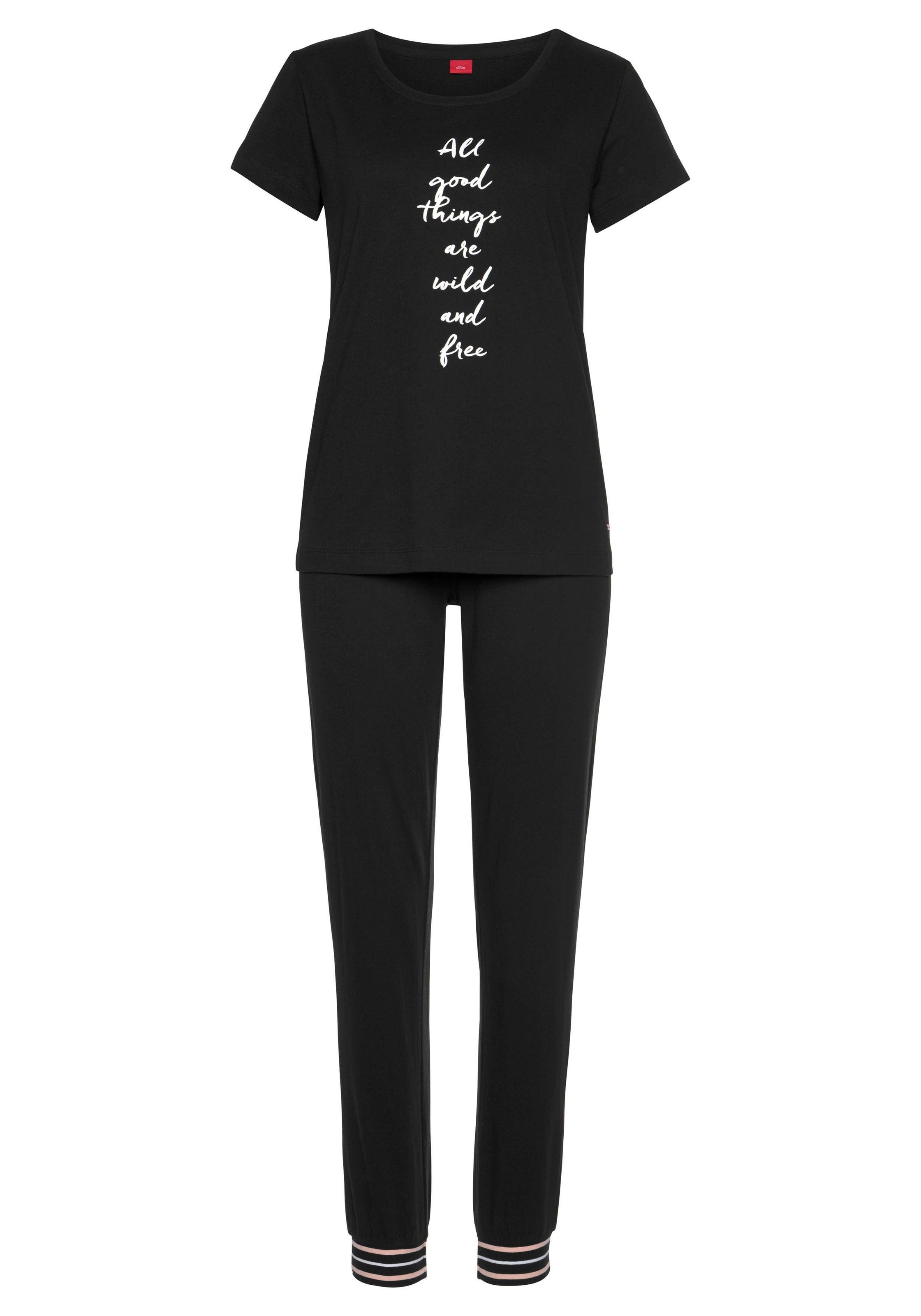 s.Oliver Pyjama 2-teilig, 2 tlg. mit gestreiften Rippbündchen günstig online kaufen