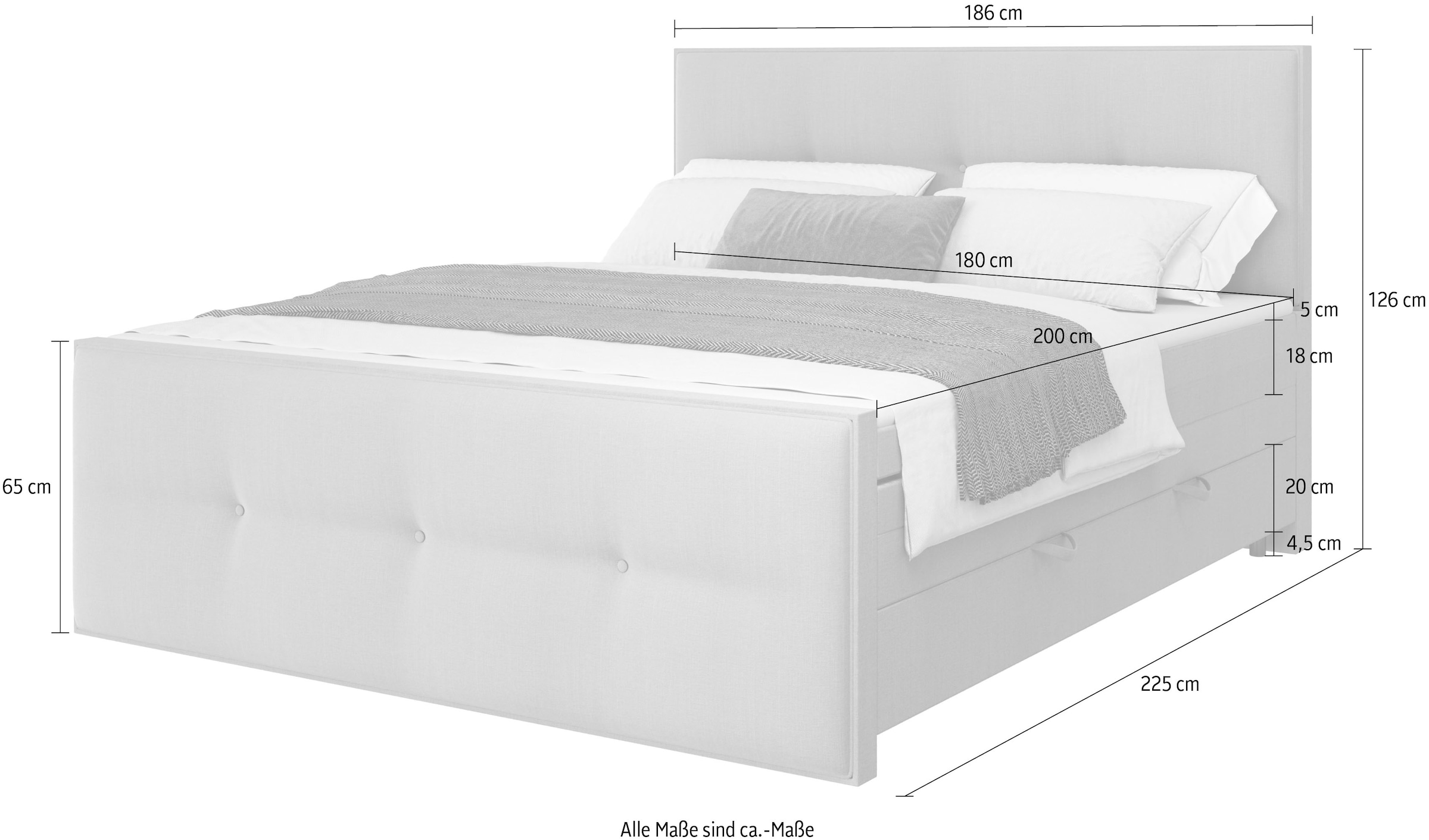 FORTE Boxspringbett »Eve inkl. zwei Bettkästen und Kaltschaum Topper«, und einer 7-Zonen-Tonnentaschen-Federkernmatratze (H3)