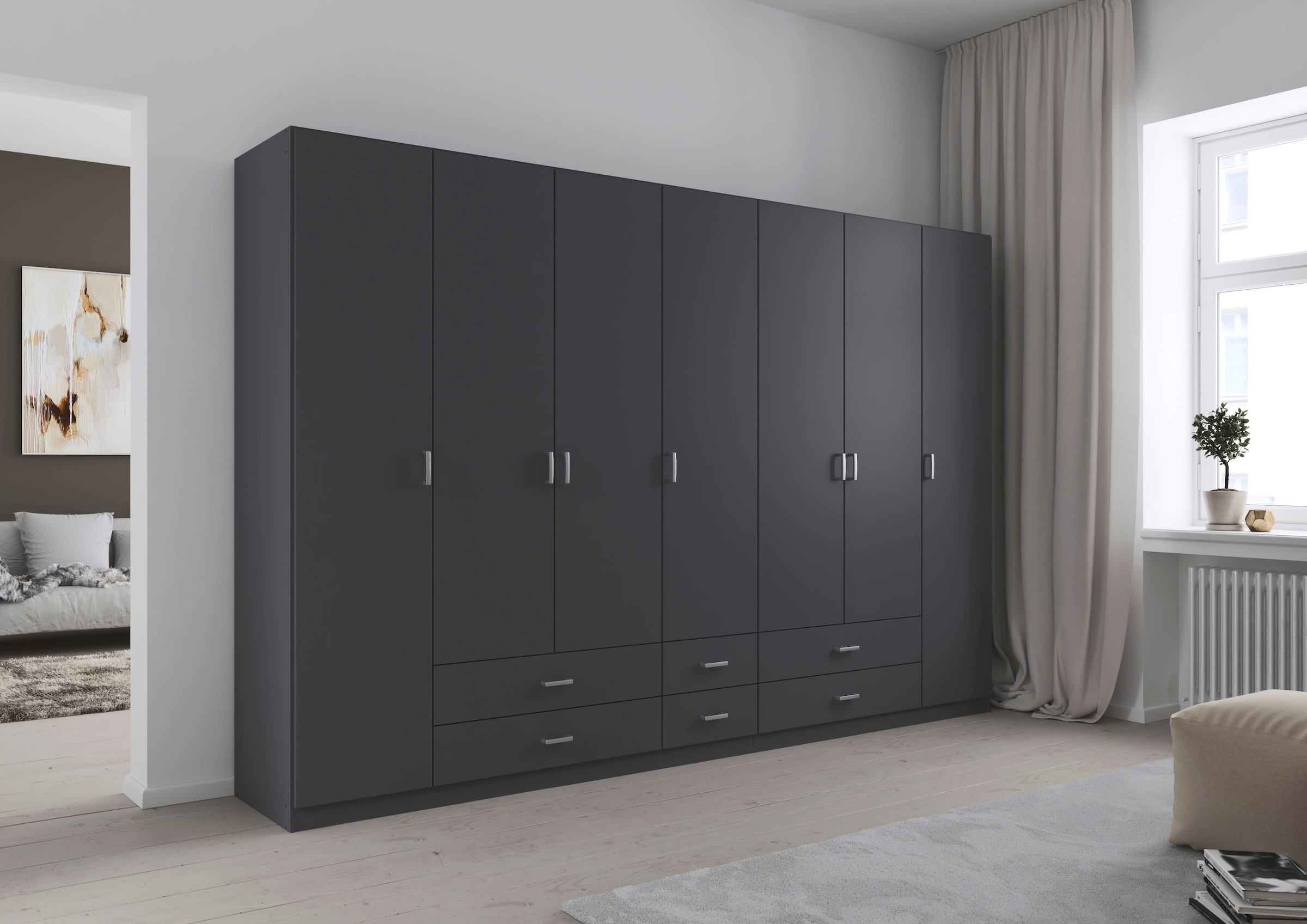 rauch Drehtürenschrank "Kleiderschrank Garderobe GAMMA Breiten 315 cm" in 3 Ausstattungen BASIC/CLASSIC/PREMIUM (inkl. SOFT-CLOSE-Funktion), mit Schubladen, verschiedene Griff-Varianten TOPSELLER MADE IN GERMANY