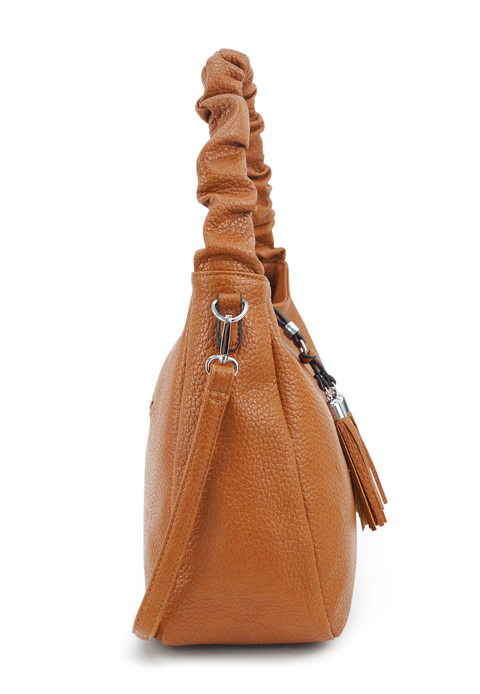 Schultertasche HARPA "FLORIN", Damen, Gr. B/H/T: 40cm x 26cm x 16cm, karamell, Polyurethan (PU), unifarben, Taschen Schultertasche, mit dekorativen Quasten 2