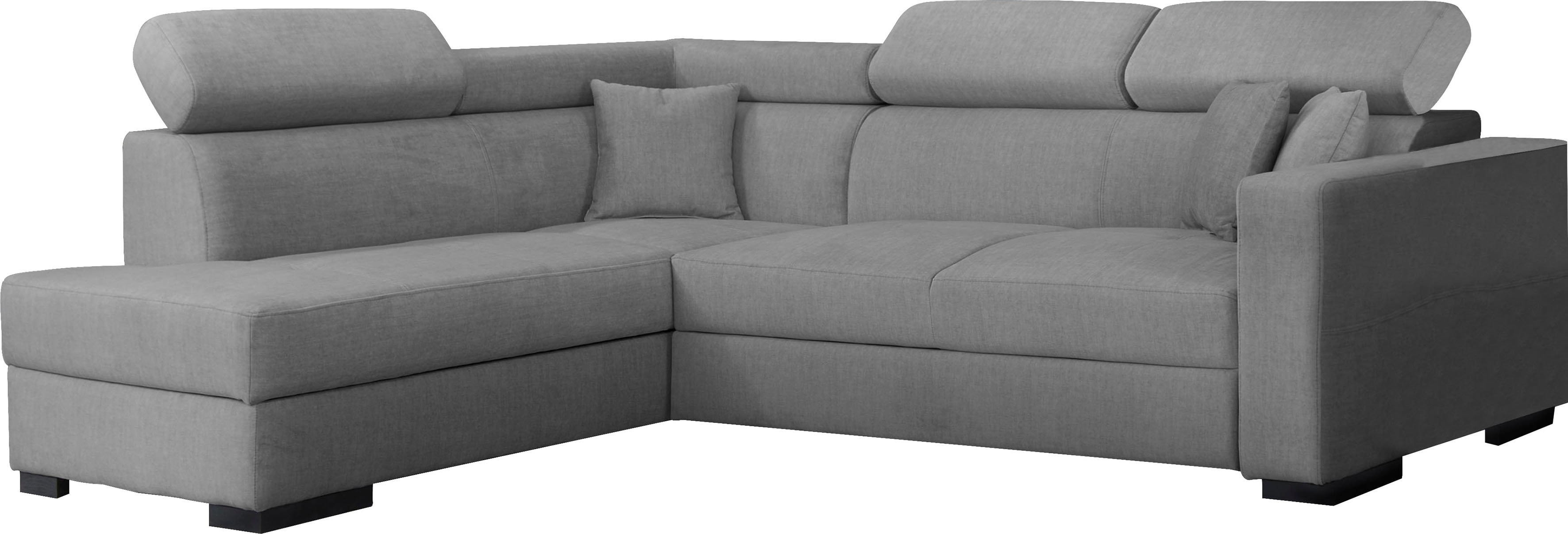 Home affaire Ecksofa "Tulio bequem, bewährte Wellenunterfederung, Breite 267cm, L-Form" wahlweise mit Bettfunktion und Bettkasten, incl. 3 Zierkissen