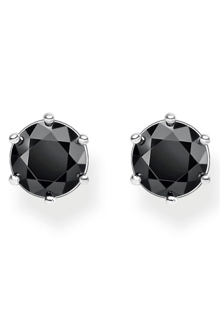 Paar Ohrstecker THOMAS SABO "Schwarzer Stein", silber (silberfarben, schwarz, schwarz), Ohrringe, Damen, 4mm, Silber 925 (recycelt), mit Zirkonia (synth.)