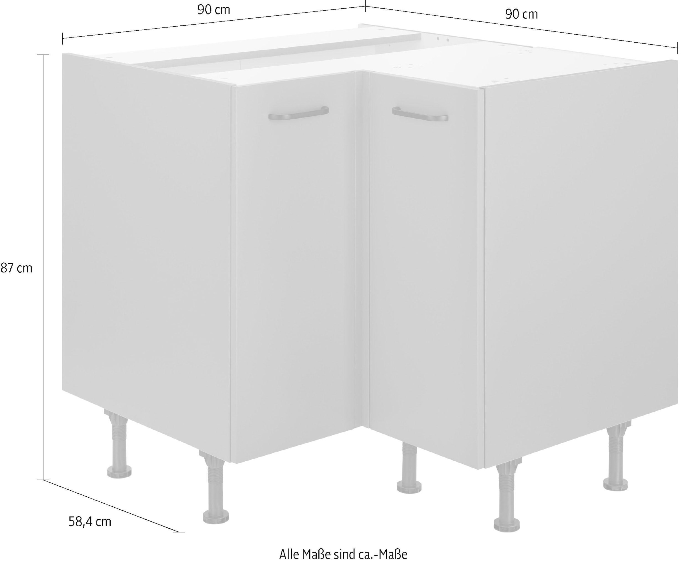 OPTIFIT Eckunterschrank »Elga«, cm mit BAUR Soft-Close-Funktion, höhenverstellbaren | Füße, 90x90 Breite