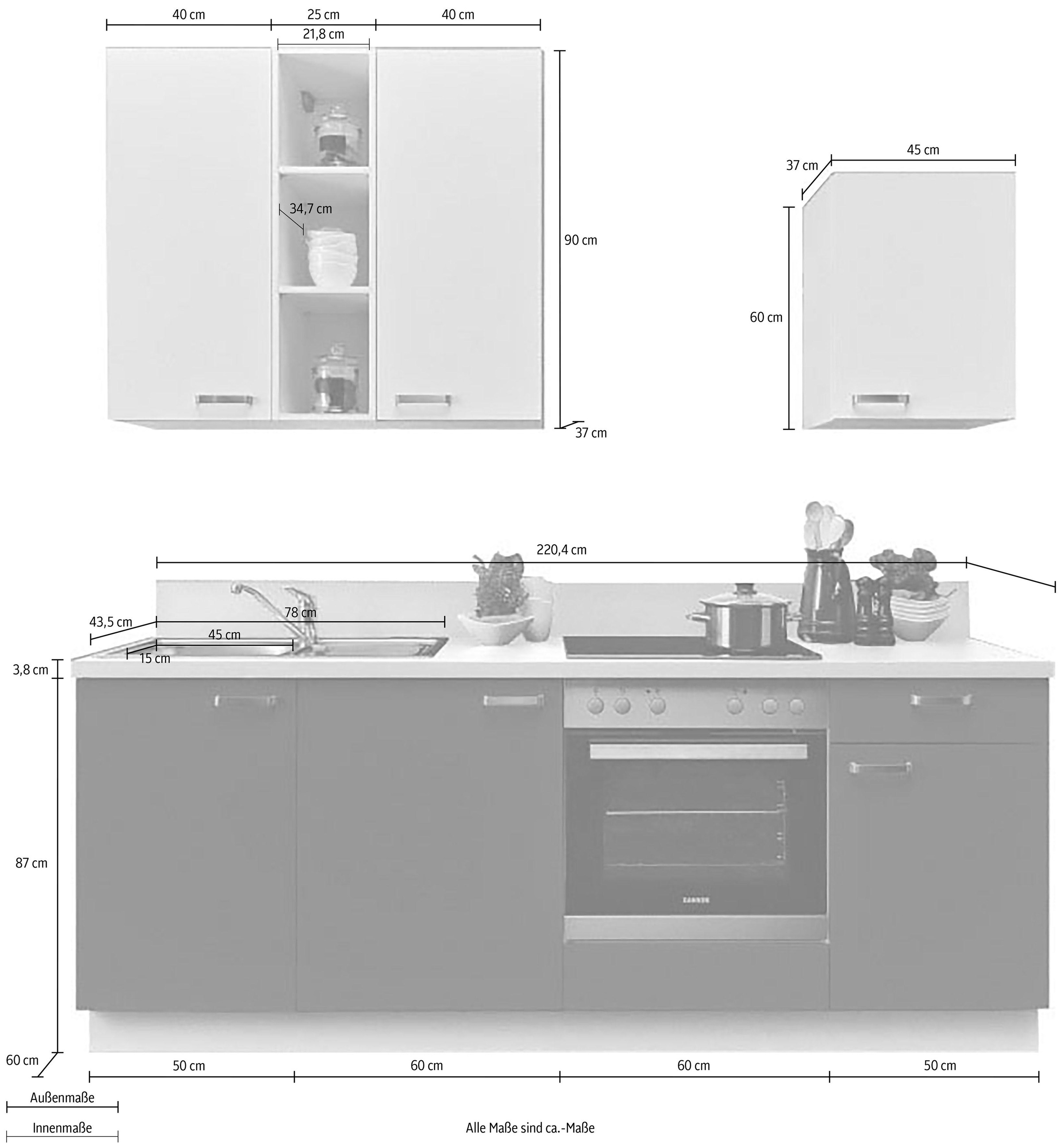 KOCHSTATION Küchenzeile »"KS-Bari", wahlw. mit E-Geräten« Soft-Close-Funktion und Vollauszug, vormontiert, Breite 220 cm